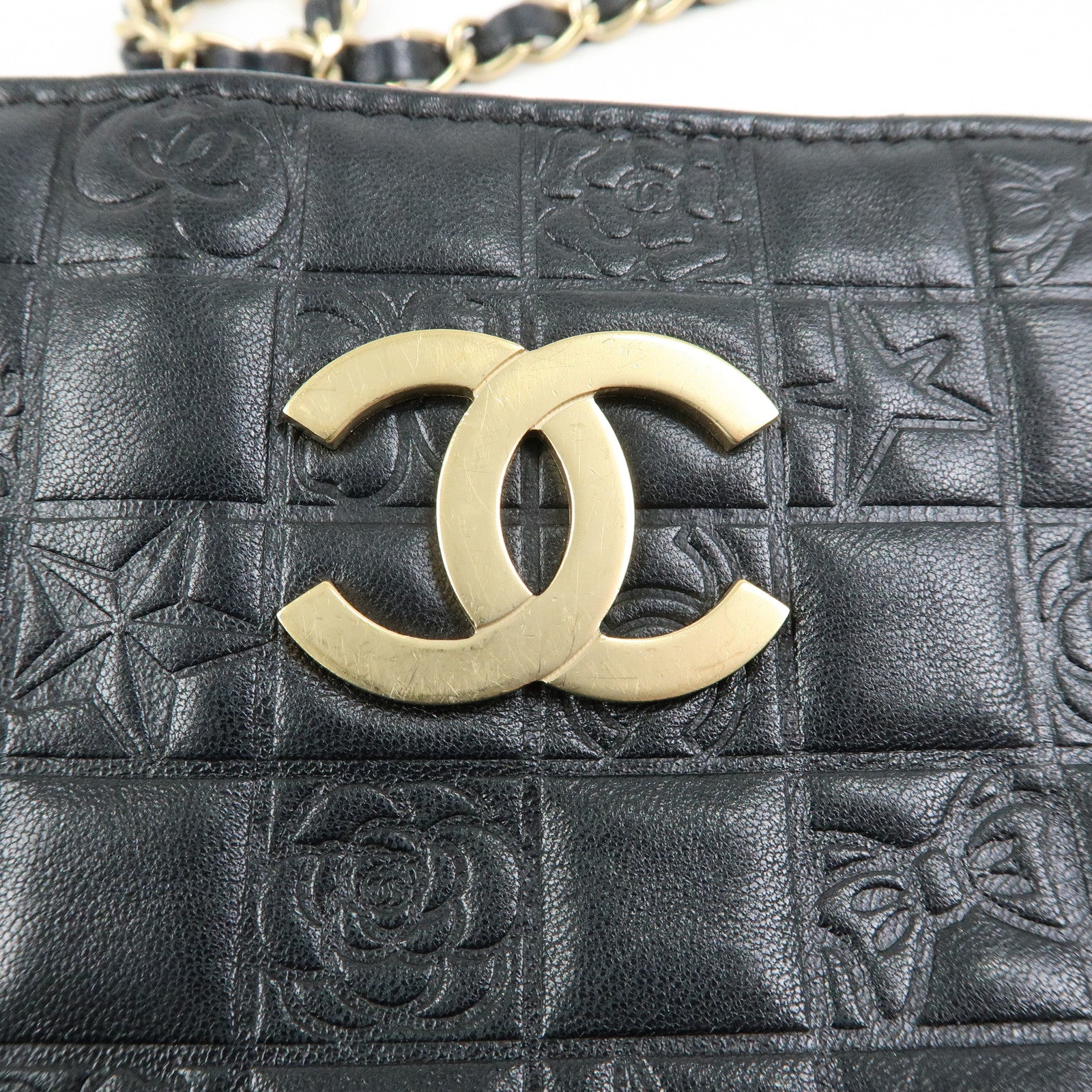 CHANEL Icon Line COCO Mark Lamb Skin Chain Shoulder Bag Black
