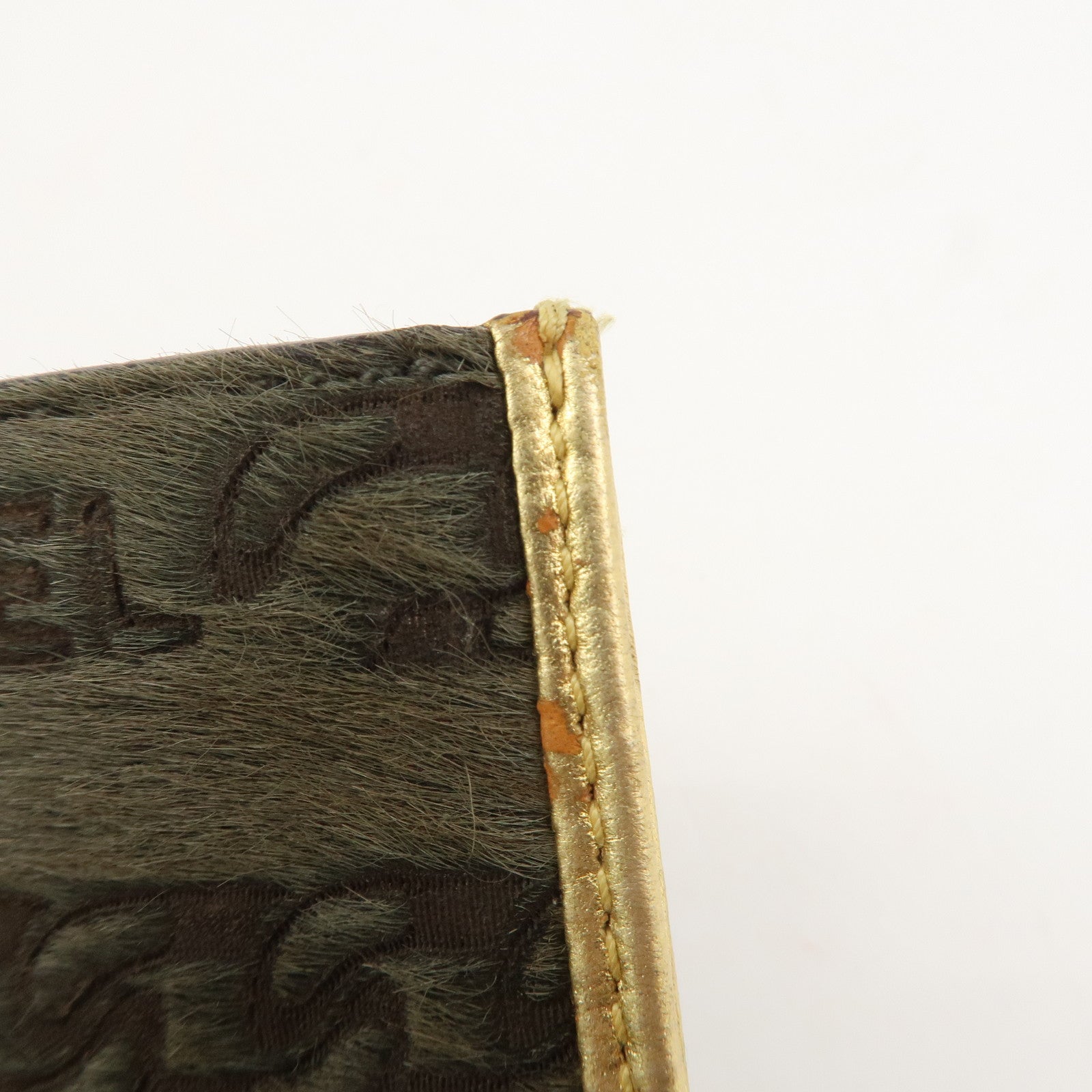 CHANEL Leather Unborn Calf Coin Case Gold Khaki Used