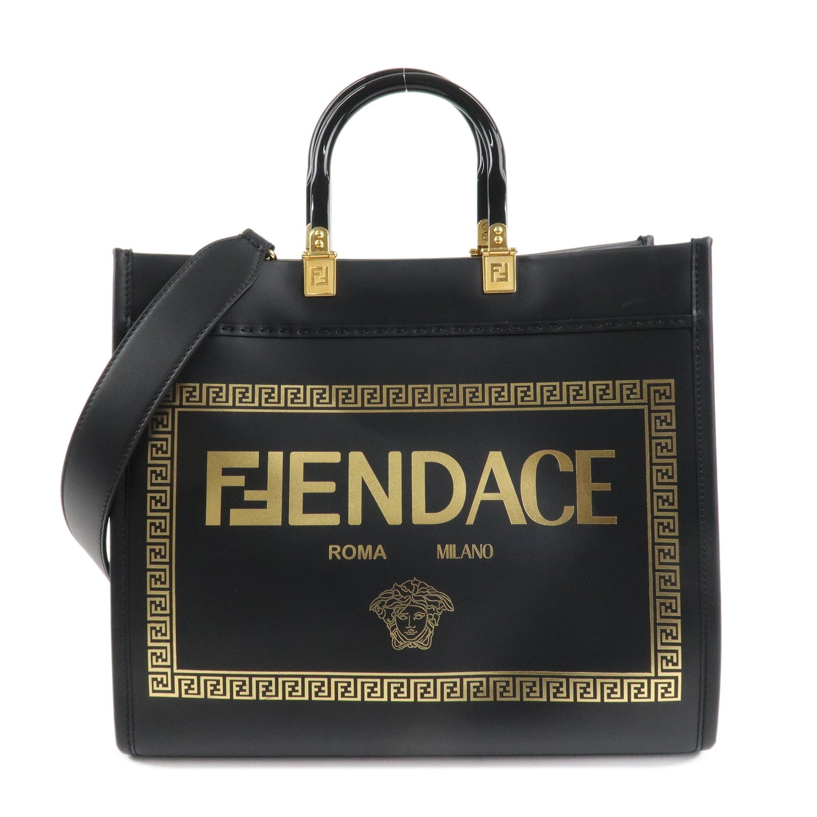 FENDI VERSACE FENDACE Leather Sunshine Medium Tote Bag 8BH386 Used