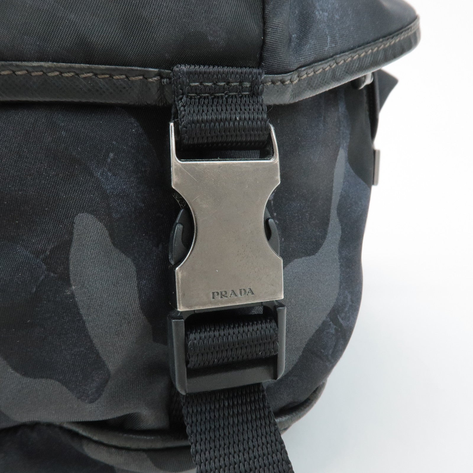 PRADA Triangle Logo Nylon Camouflage Shoulder Bag Black Gray Navy Used