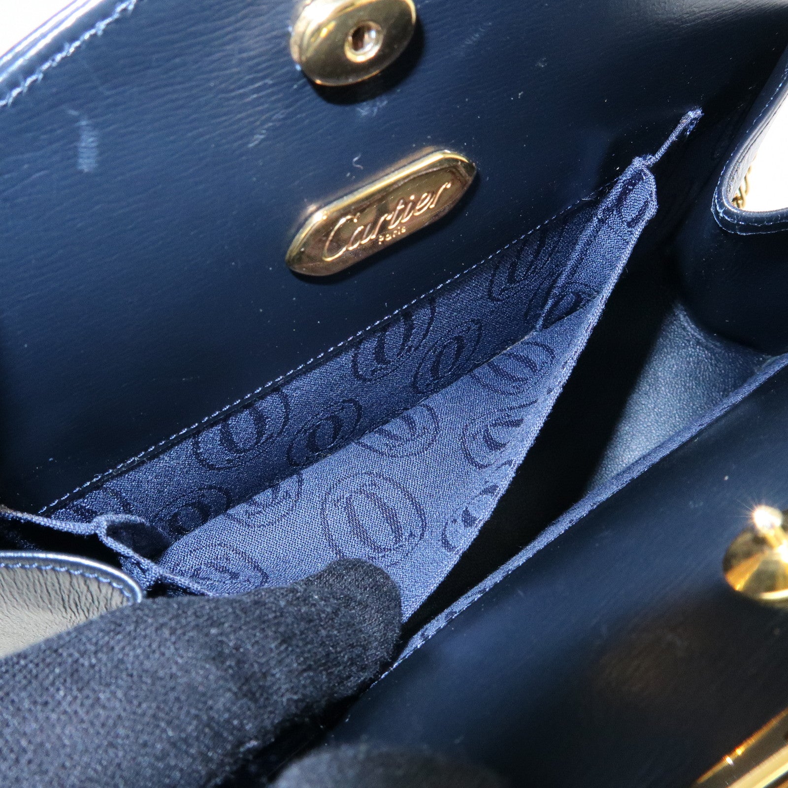 Cartier Sapphire Line Leather Shoulder Bag Crossbody Bag Dark Navy