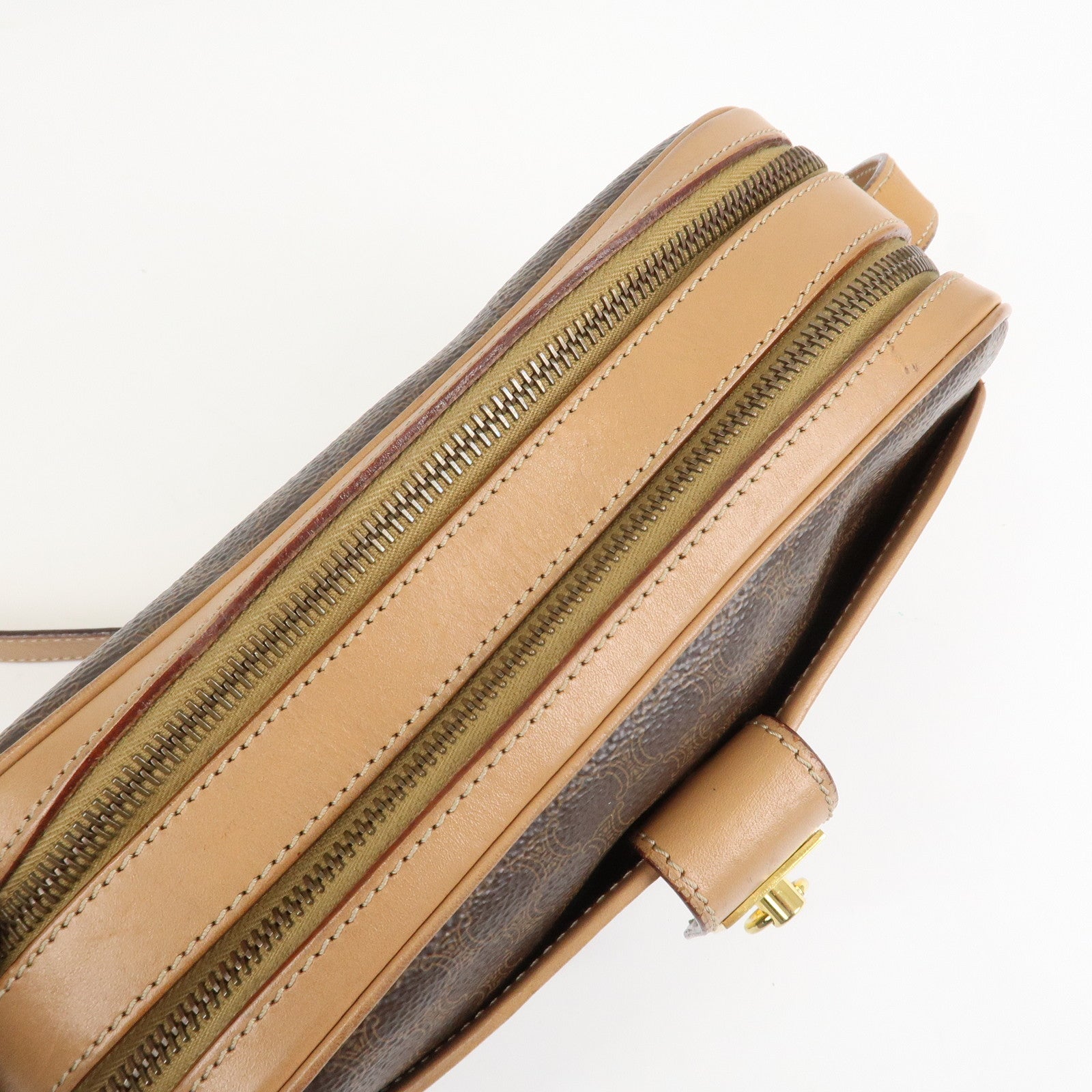 CELINE Macadam Leather Shoulder Bag Beige Brown Gold Hardware