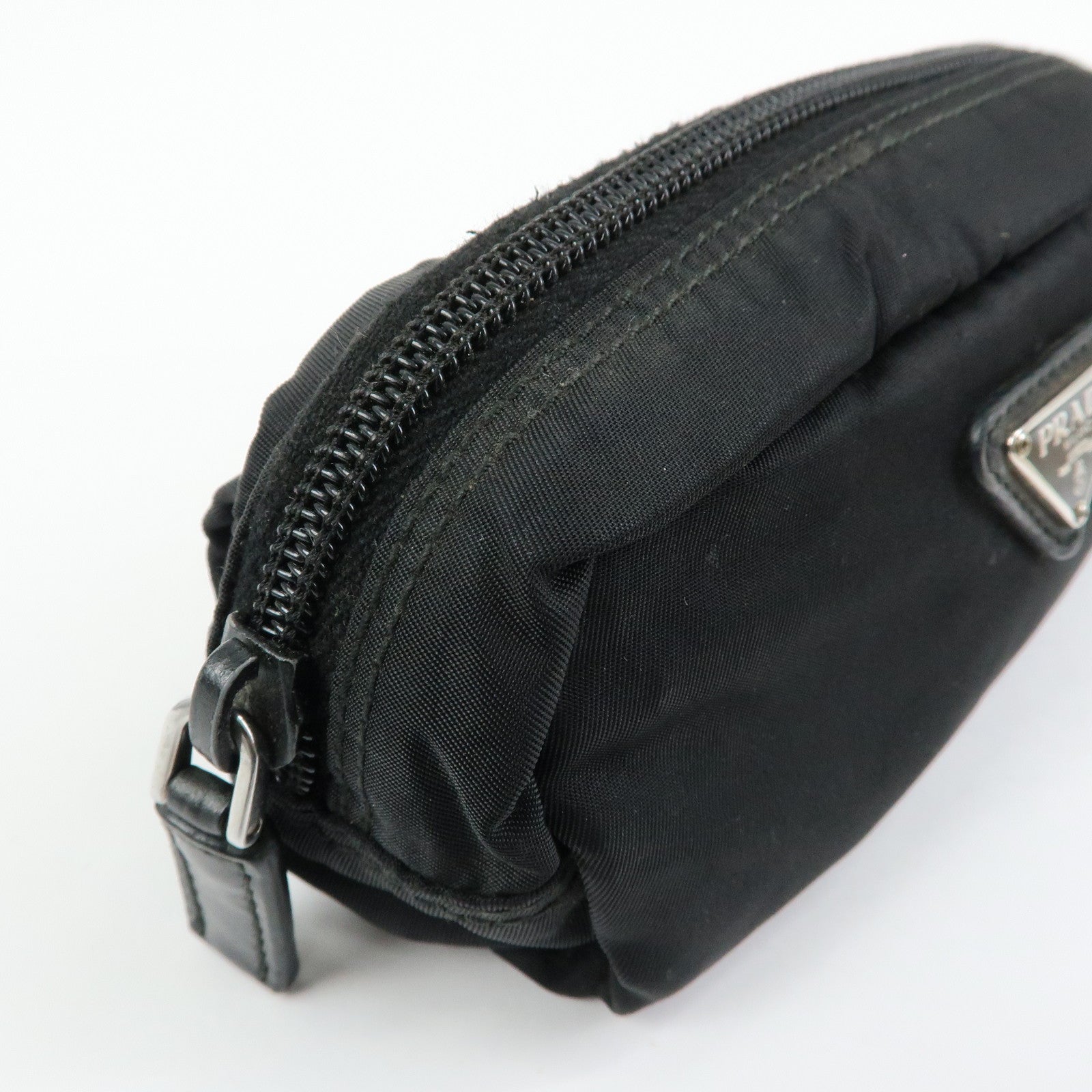 PRADA Triangle Logo Nylon Leather Pouch Cosmetic Case Black