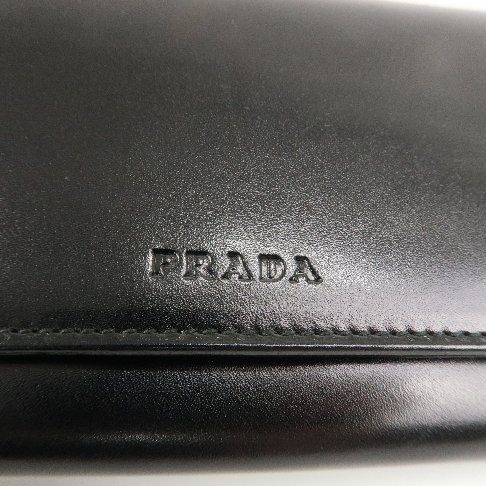 PRADA Logo Leather Compact Wallet Card Case Coin Case Black