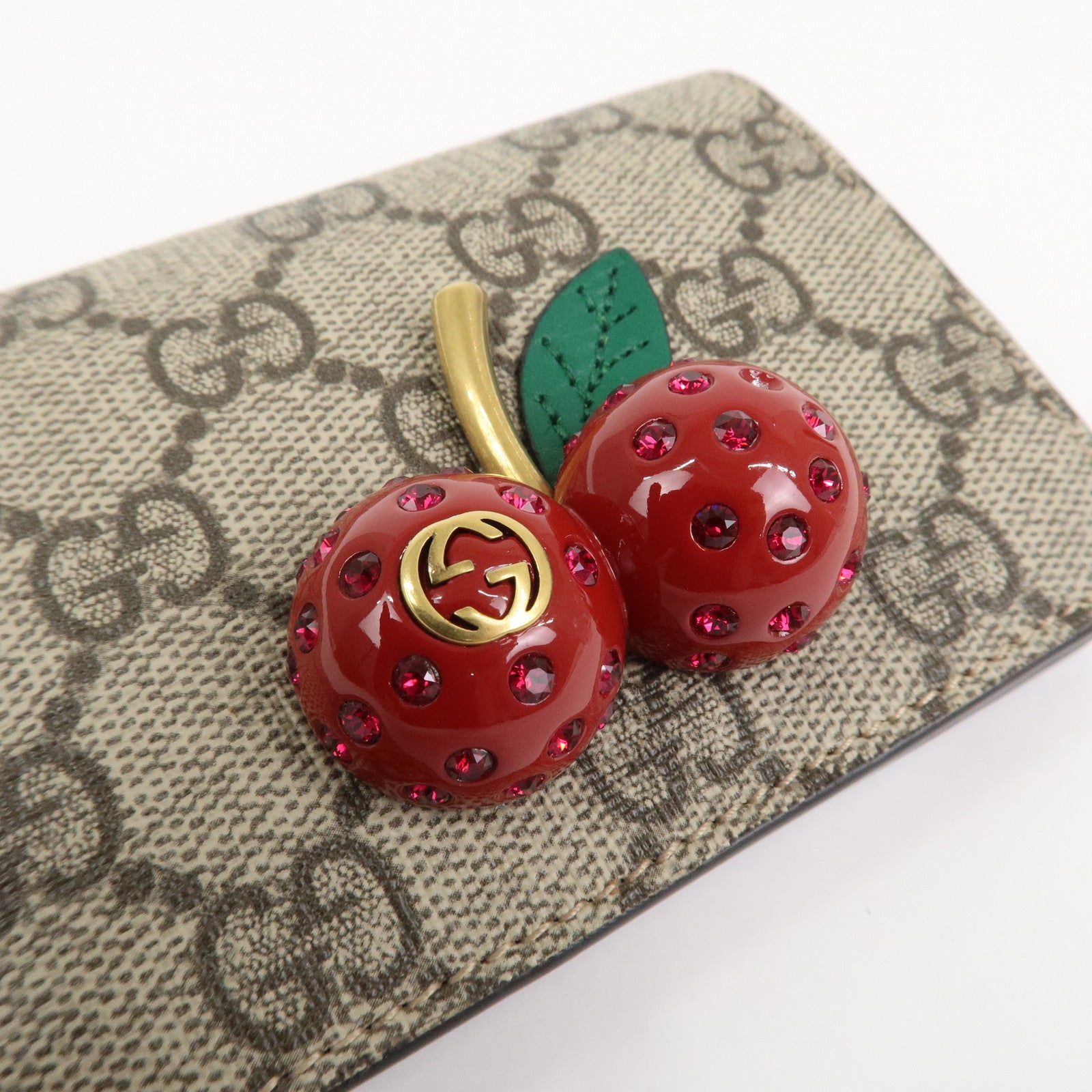 GUCCI Interlocking G GG Supreme Cherry Compact Wallet Beige 476050