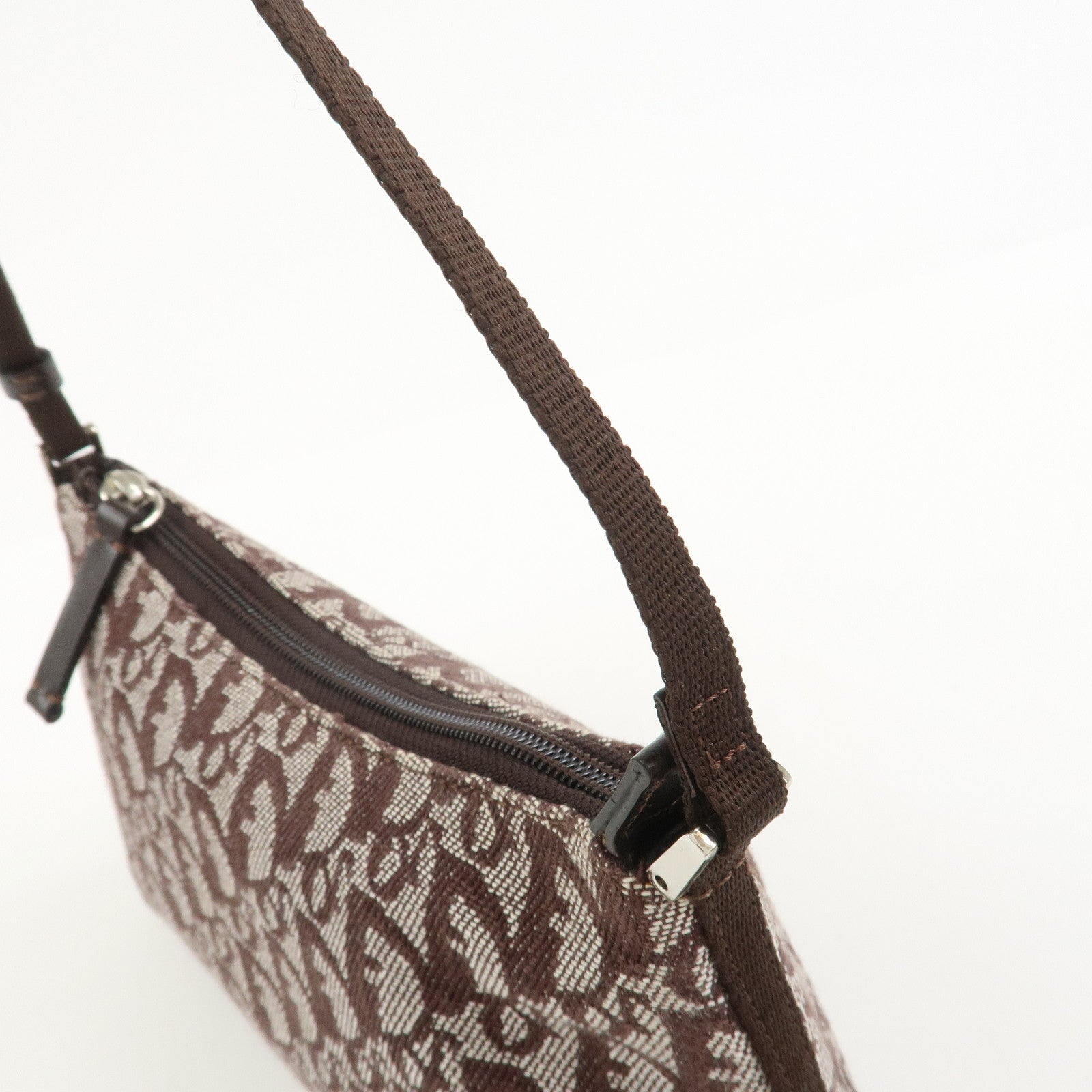 Christian Dior Trotter Jacquard Canvas Leather Shoulder Bag Brown