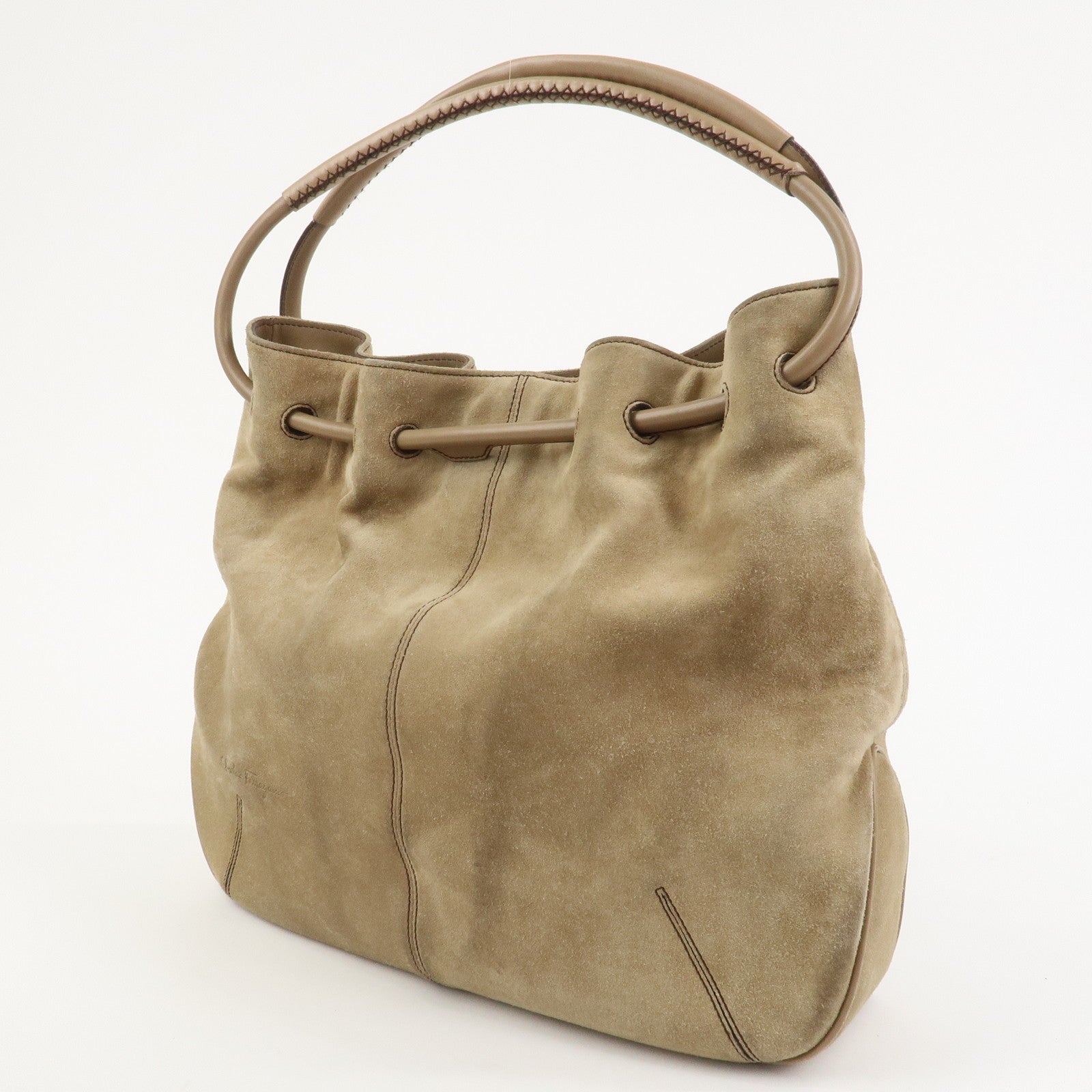 Ferragamo Suede Shoulder Bag Hand Bag Beige