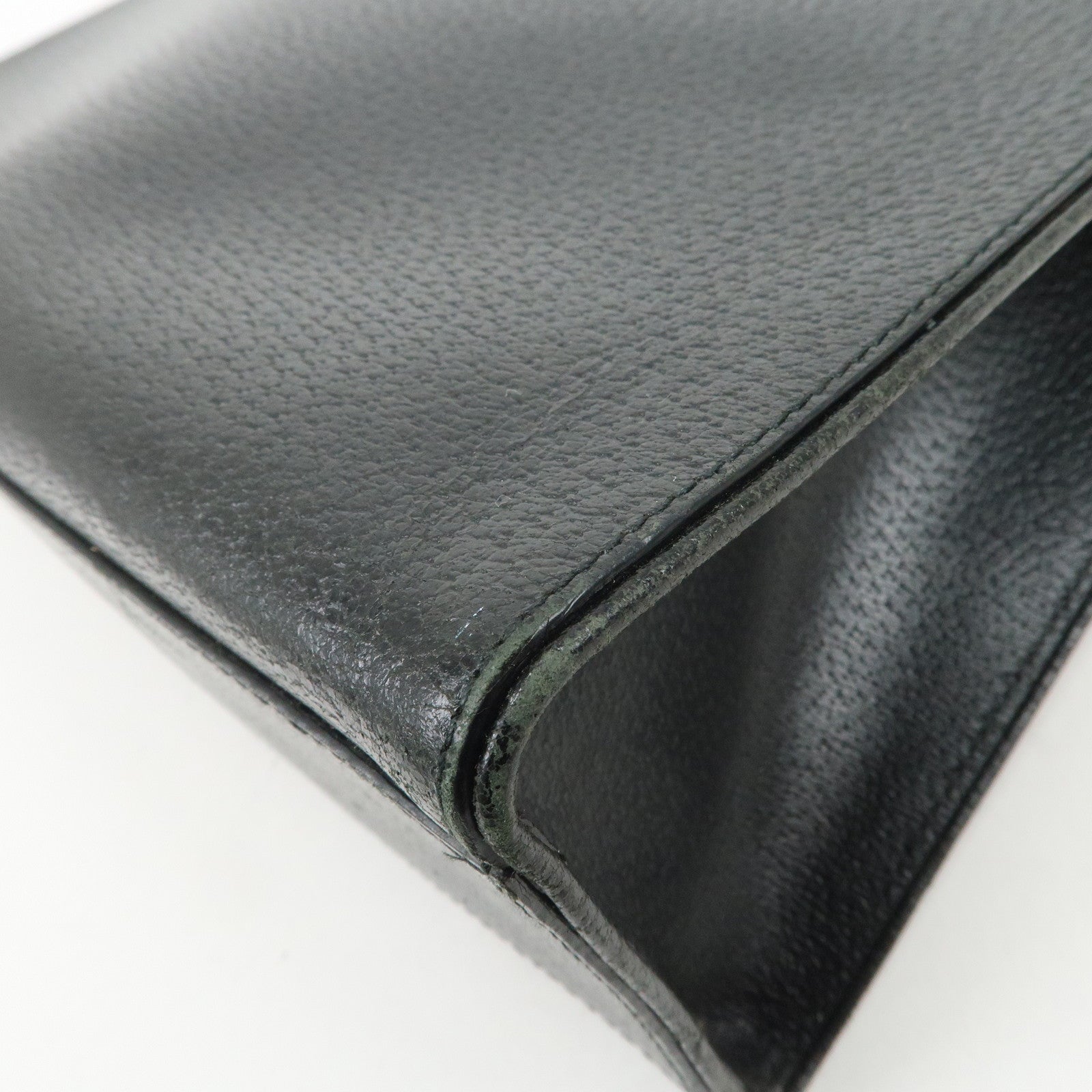 PRADA Triangle Logo Leather Tote Bag Shoulder Bag Black BR0394