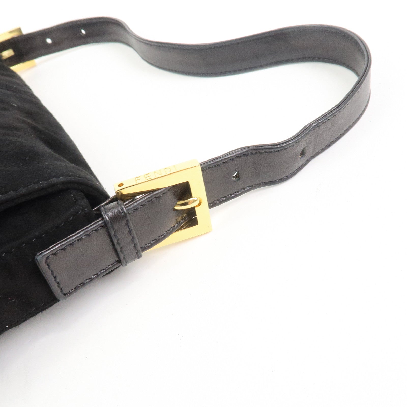 FENDI Mamma Baguette Suede Leather Shoulder Bag Black 26424