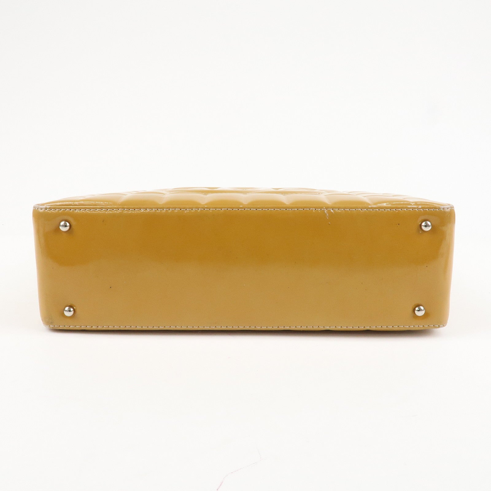 CHANEL COCO Mark Chocolate Bar Patent Leather Shoulder Bag Beige Used