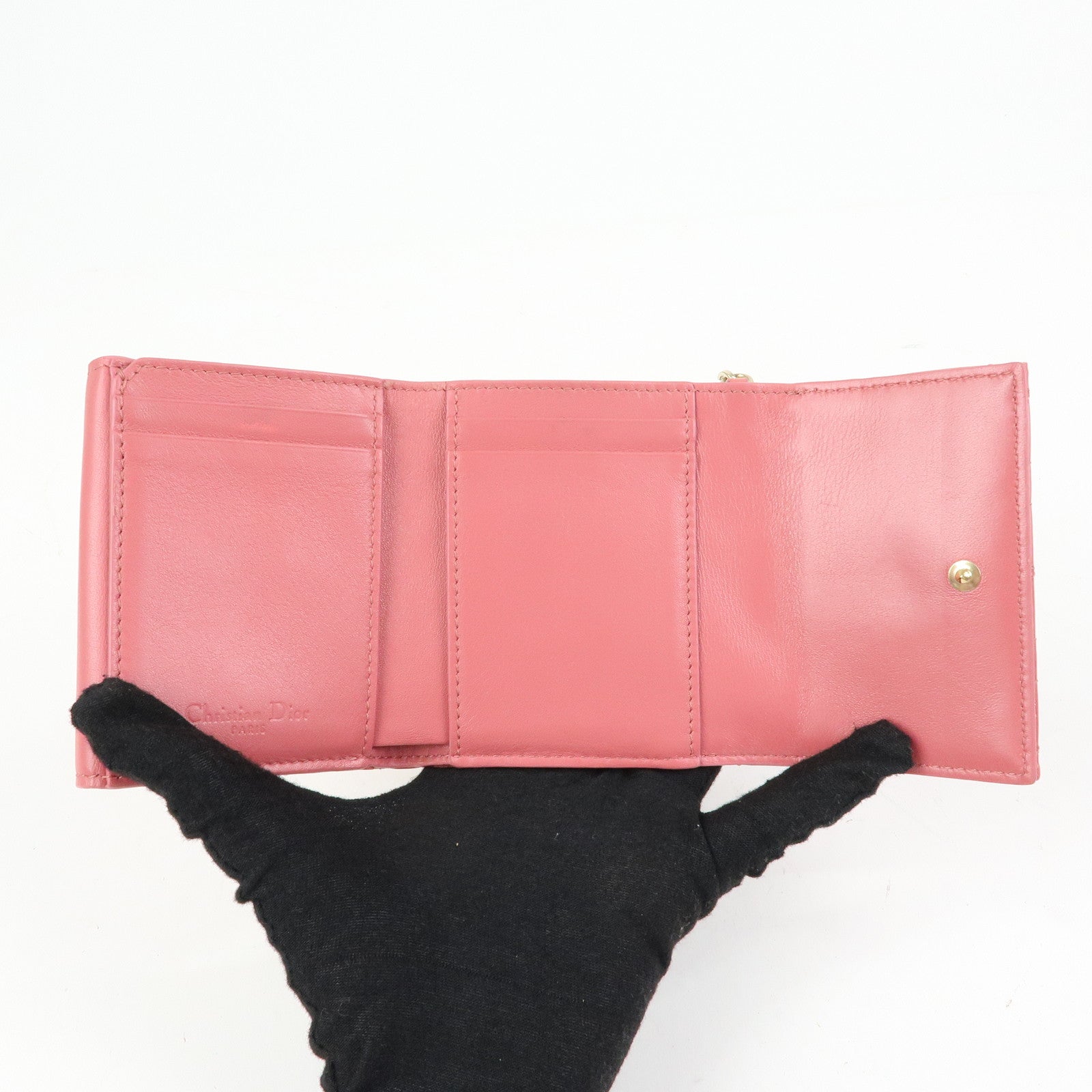 Christian Dior Cannage Patent Leather Bi-fold Compact Wallet Pink