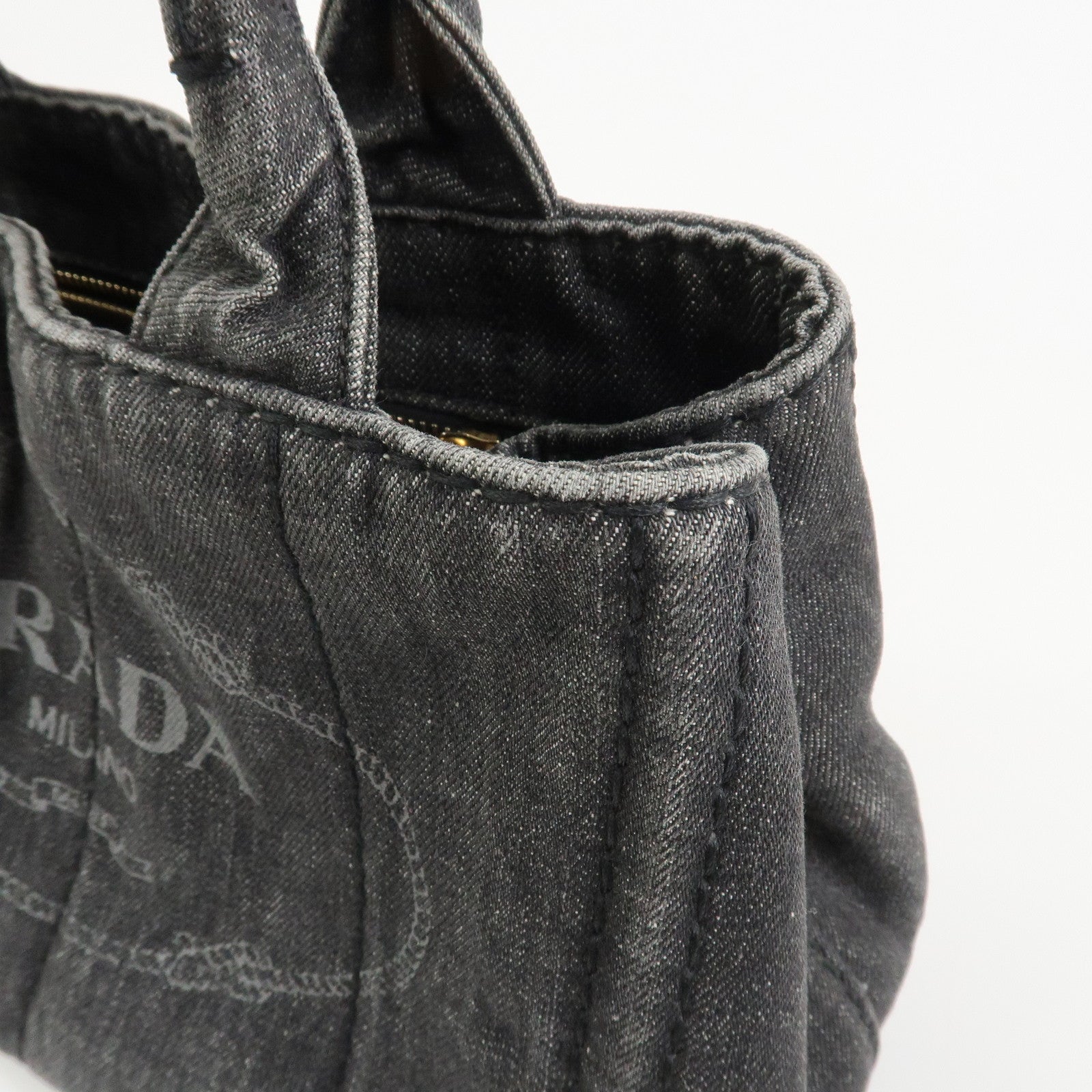 PRADA Canapa Mini Canvas Denim 2Way Shoulder Hand Bag Black B2439G
