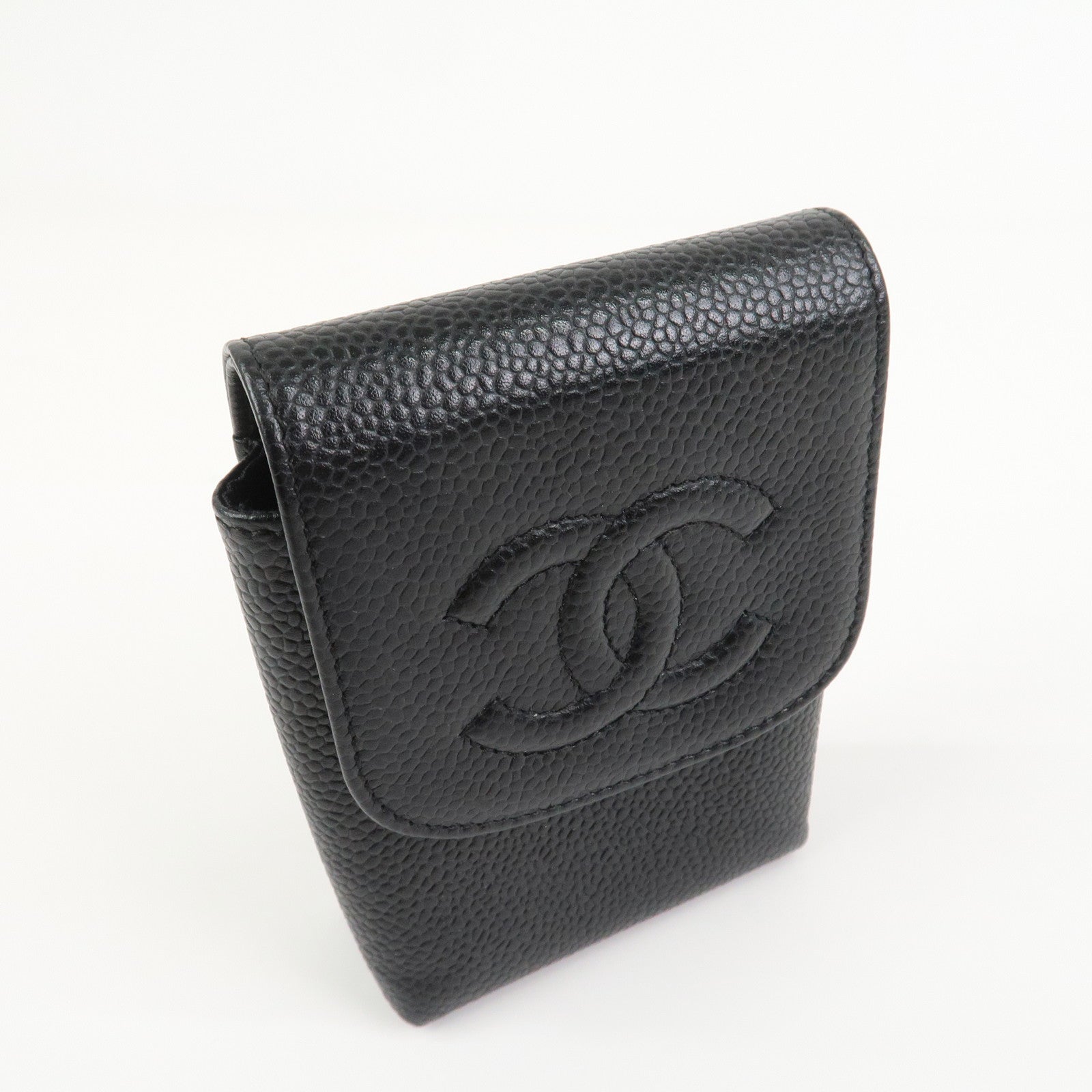 CHANEL COCO Mark Caviarskin Cigarette Case Black Noir A13511