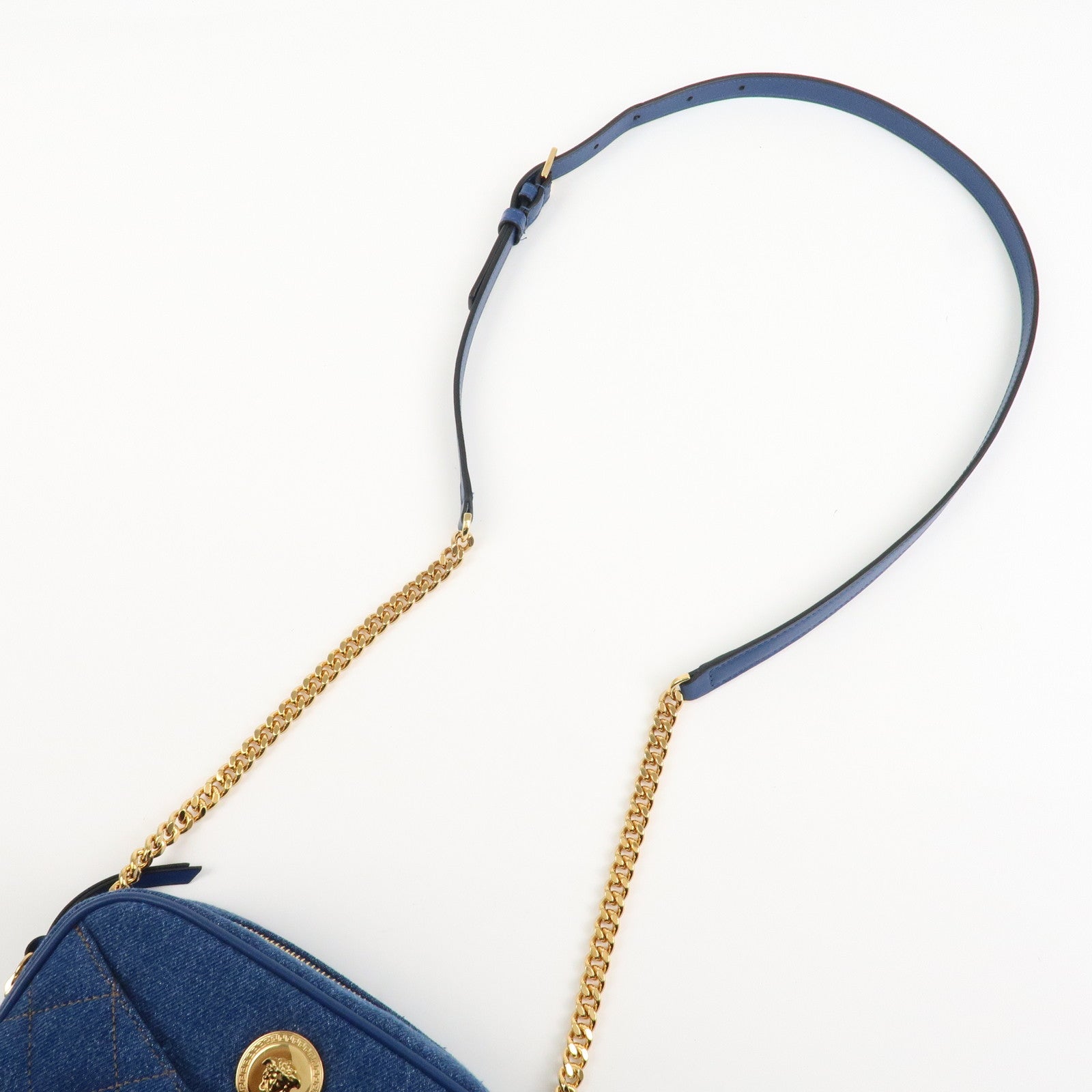 GIANNI VERSACE Denim Leather Chain Shoulder Bag Blue