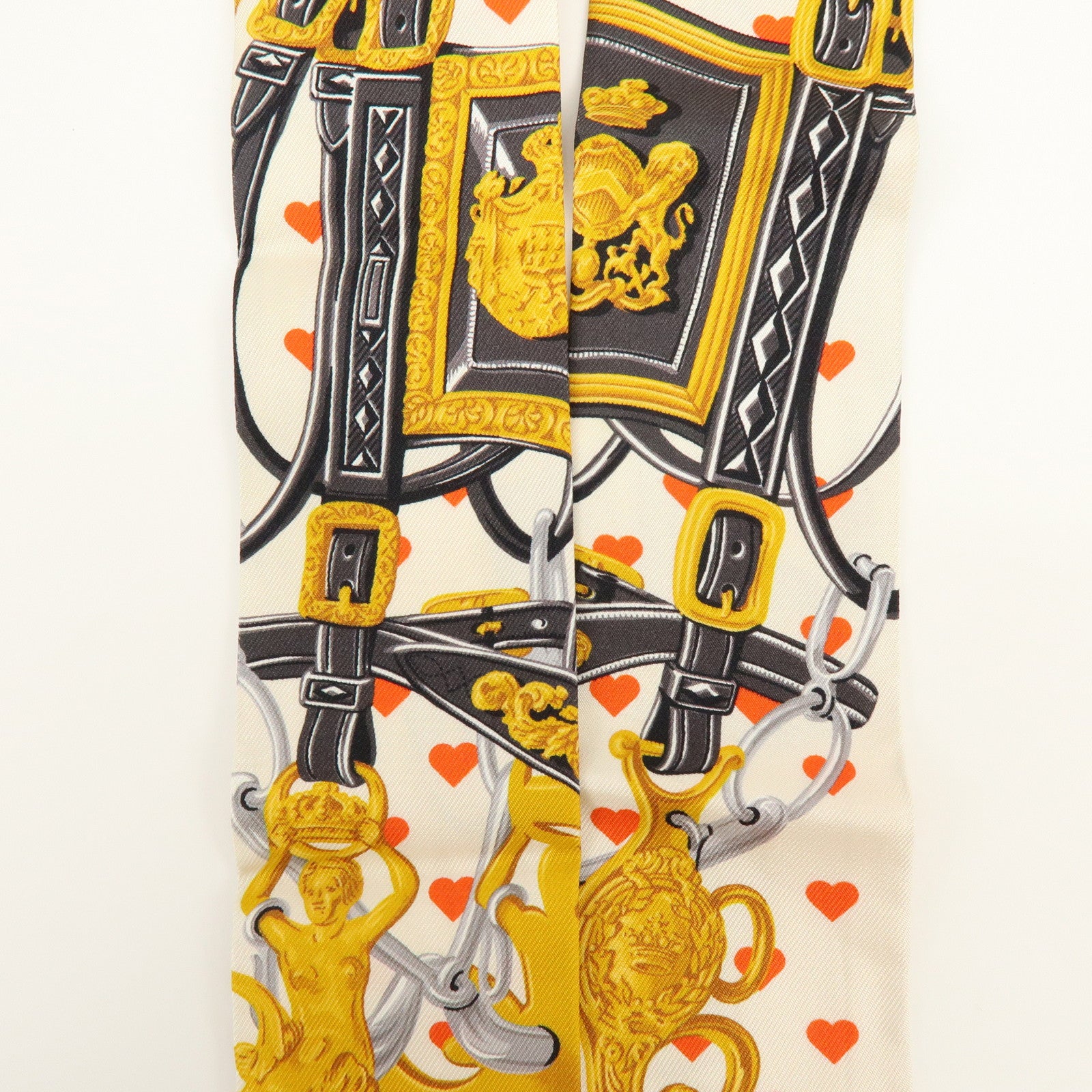 HERMES Twilly Silk 100% Brides de Gala love Scarf White Black Red