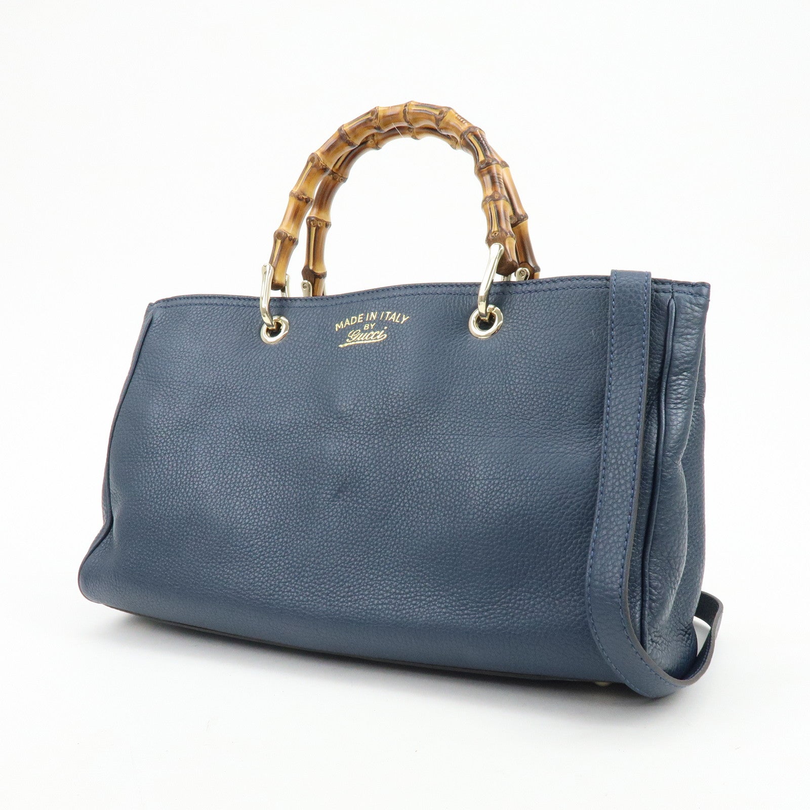 GUCCI Bamboo Shopper Medium 2Way Bag Shoulder Bag Navy 323660