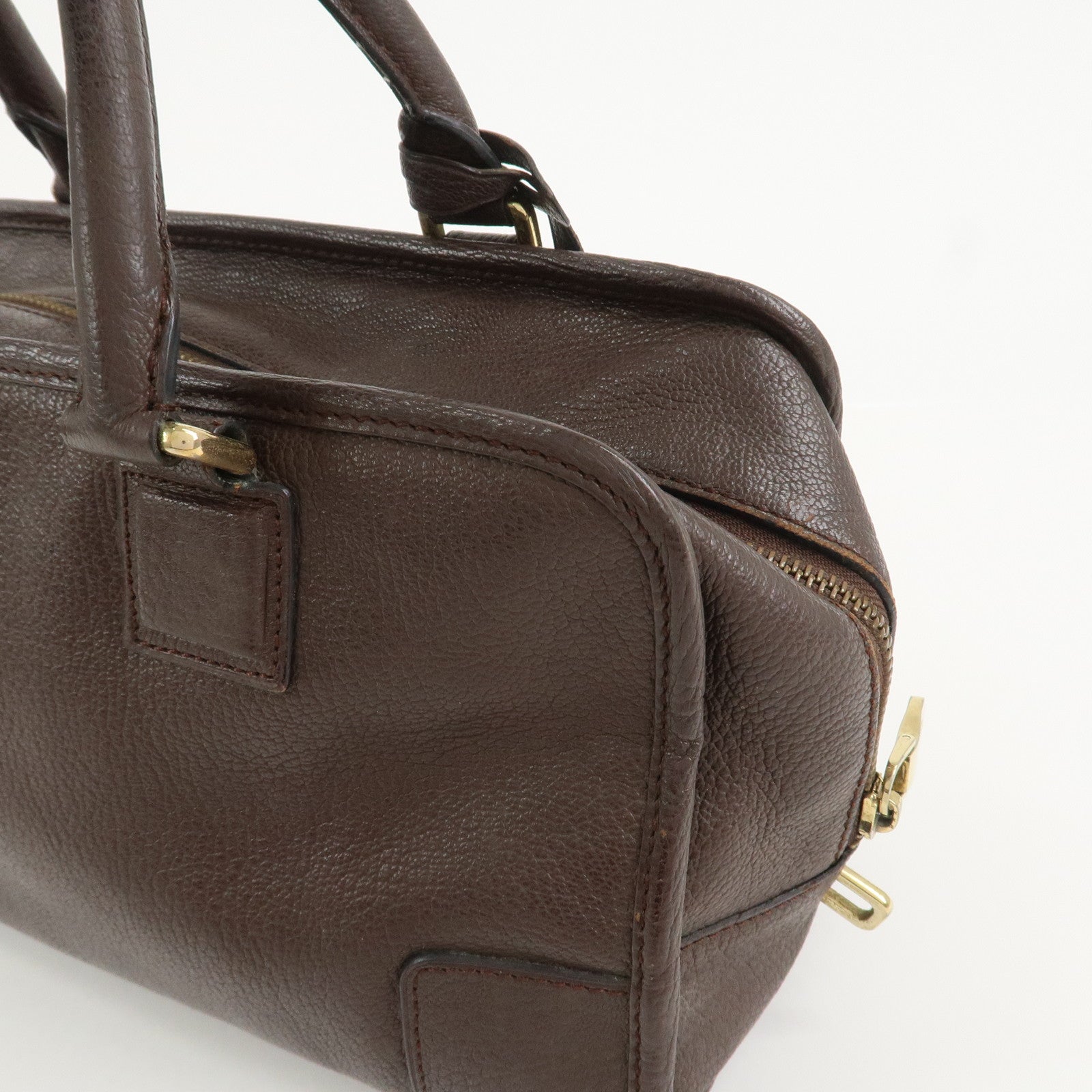 LOEWE Anagram Amazona 28 Leather Hand Bag Boston Bag Brown