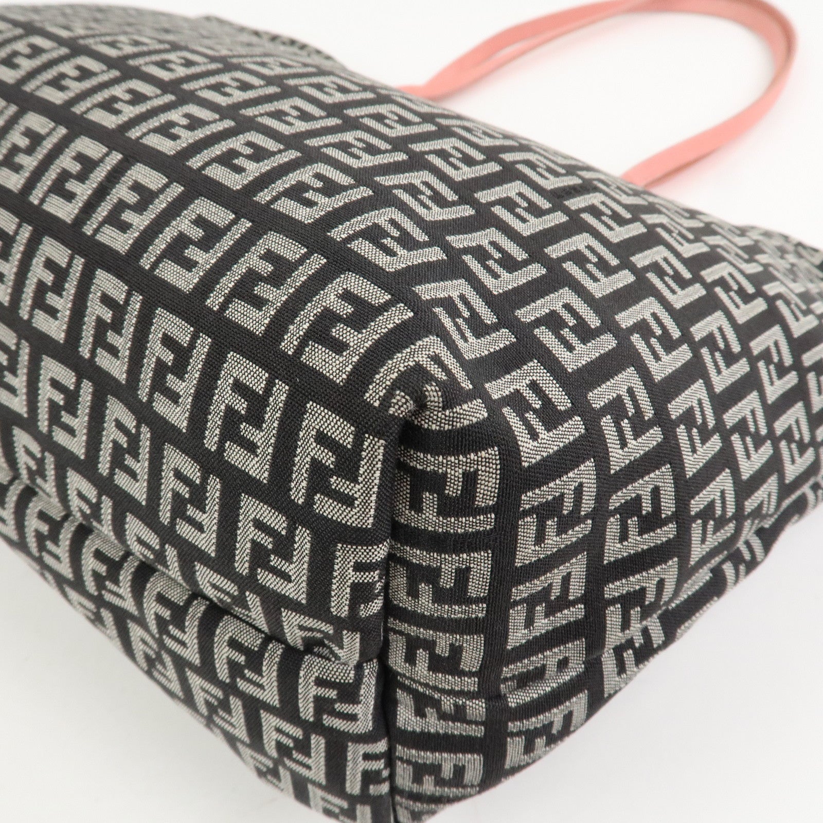 FENDI Zucchino Canvas Leather Tote Shoulder Bag Black Pink 8BH025