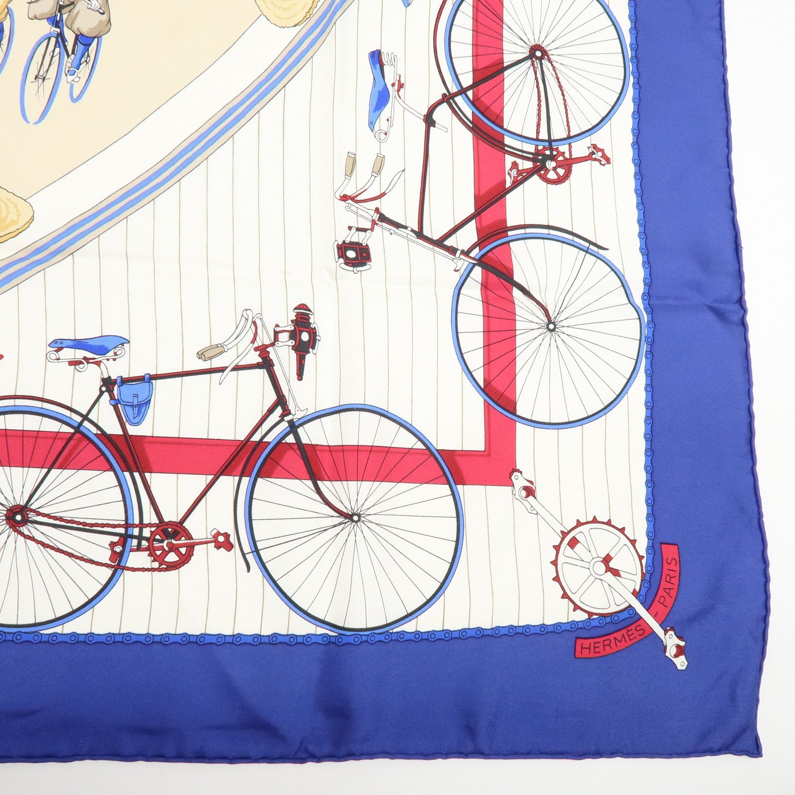HERMES Carre 90 Silk 100% Scarf LES BECANES Blue White