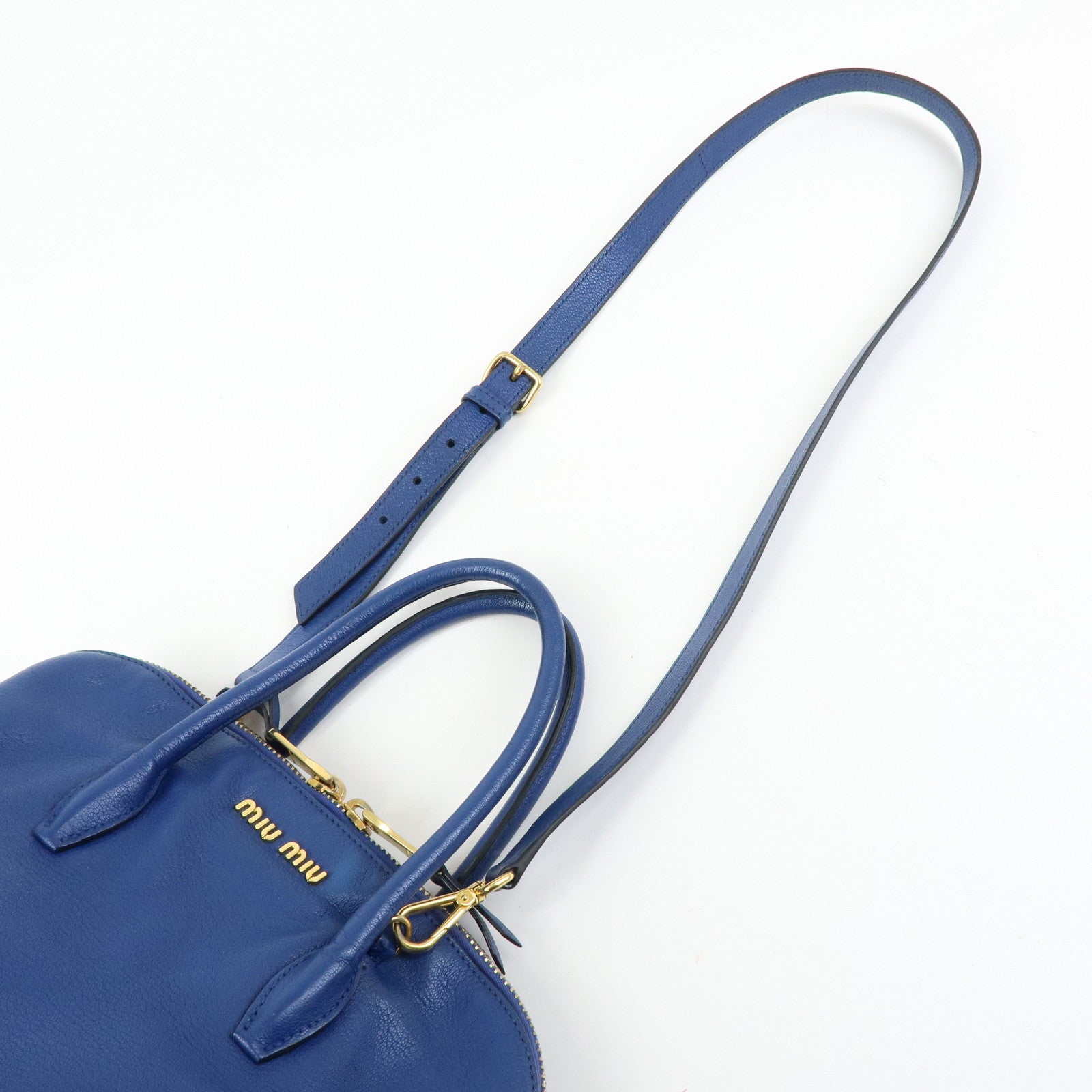 MIU MIU Madras Leather 2Way Bag Hand Bag Shoulder Bag Blue RL0097