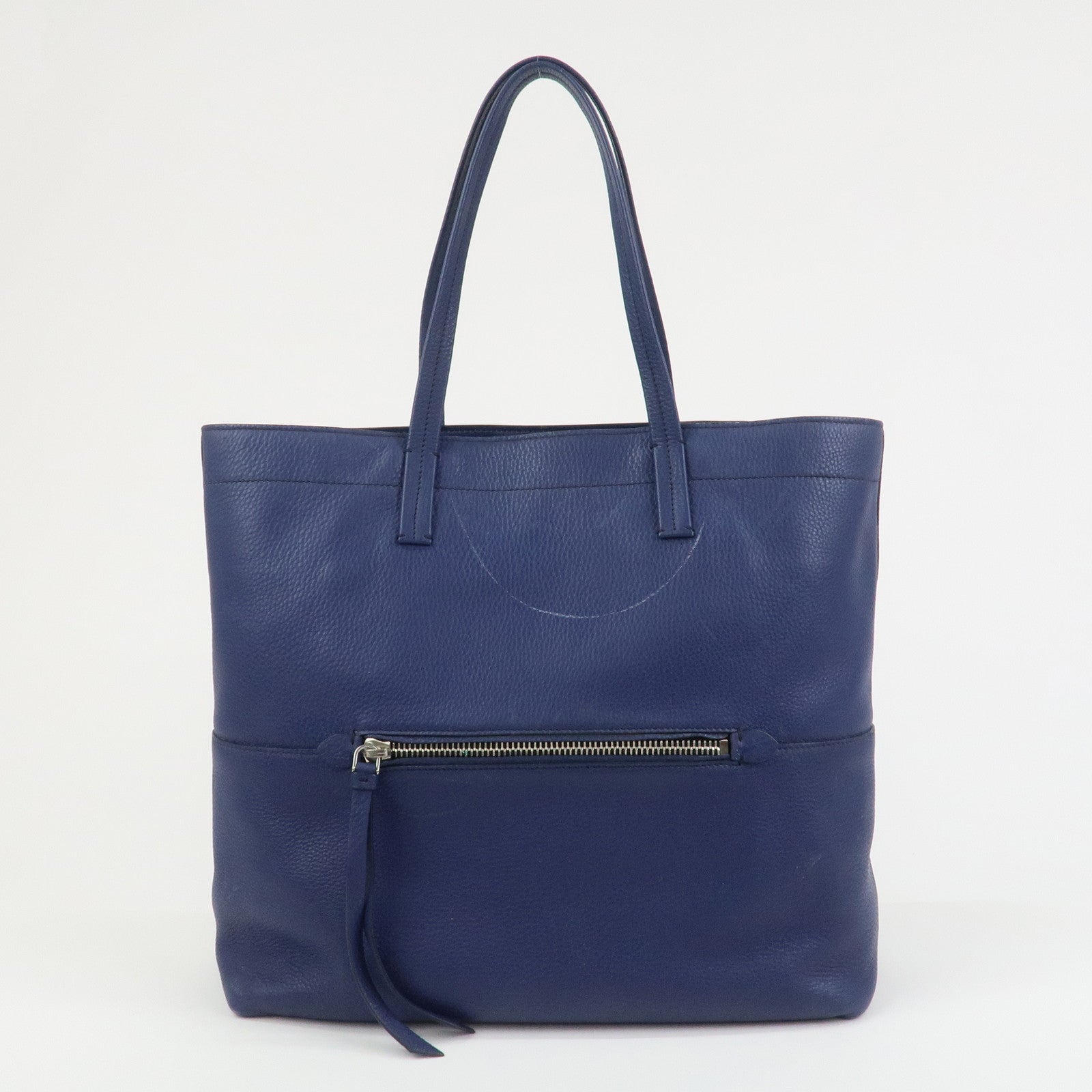 MIU MIU Logo Madras Leather Tote Bag Shoulder Bag Hand Bag Blue