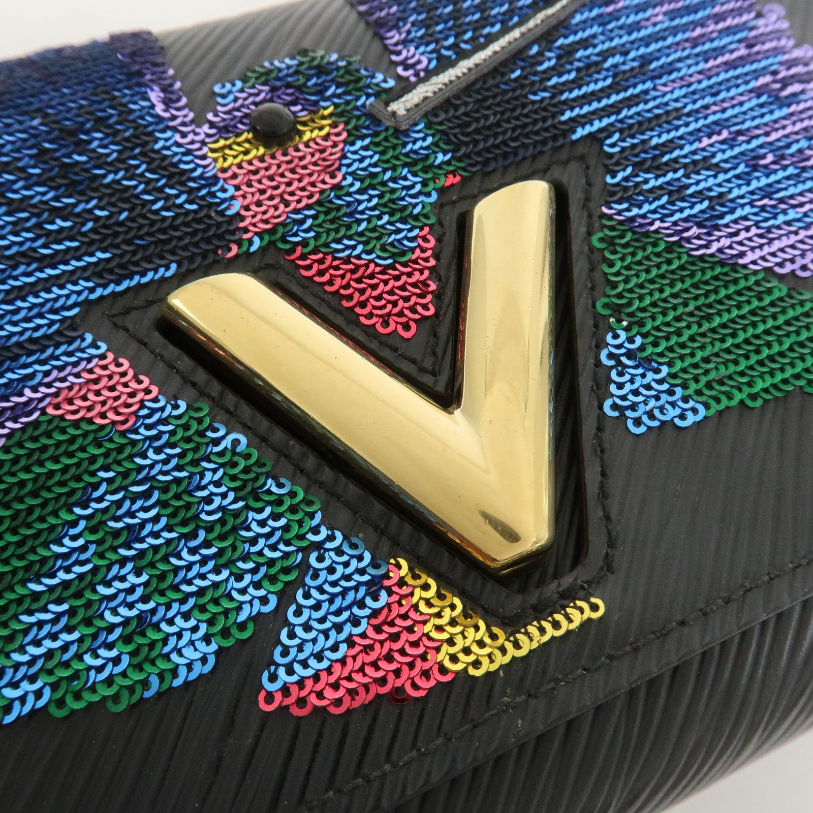 Louis Vuitton Epi Portefeuille Twist Chain Wallet Noir Black N64798