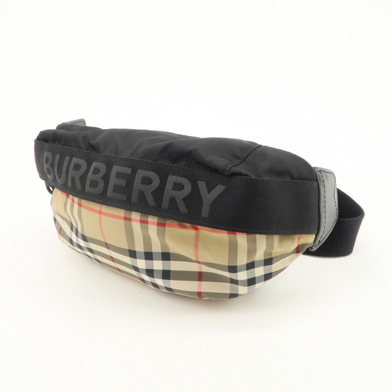 BURBERRY Nova Plaid Nylon Waist Bag Crossbody Bag Black Beige