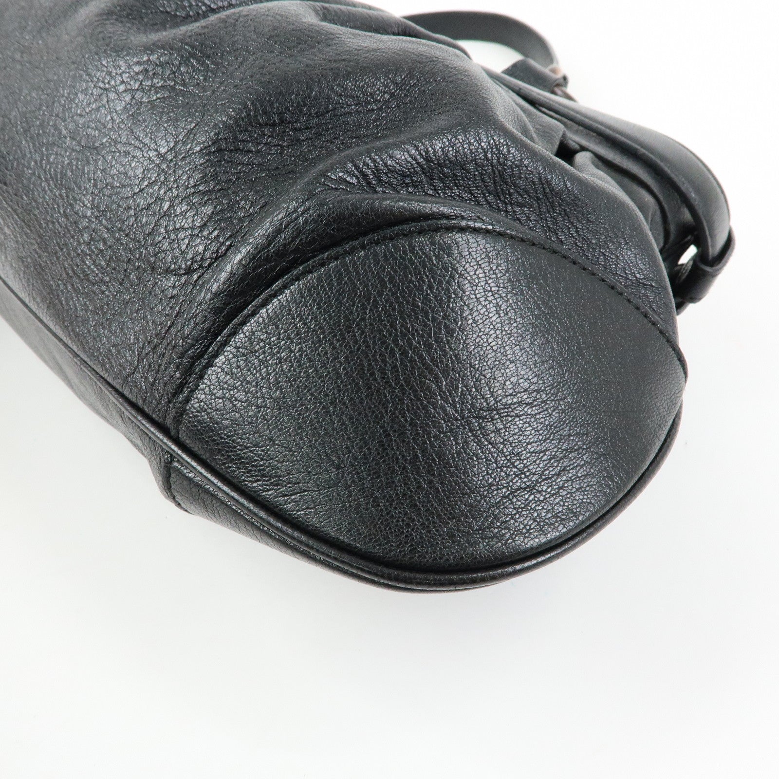 Ferragamo Gancini Leather Wood Shoulder Bag Hand Bag Black Brown