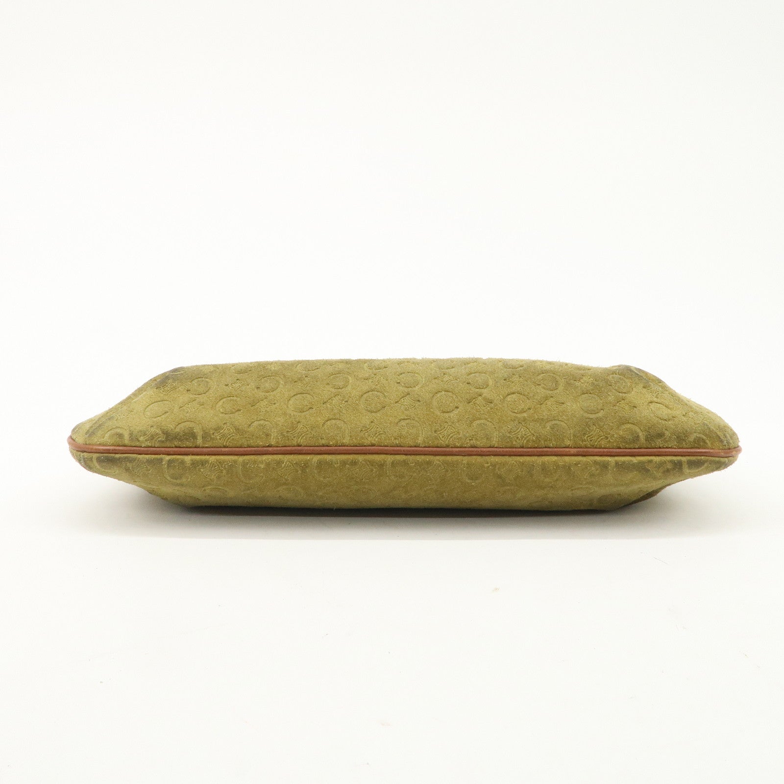 CELINE C Macadam Suede Leather Shoulder Bag Hand Bag Green Brown