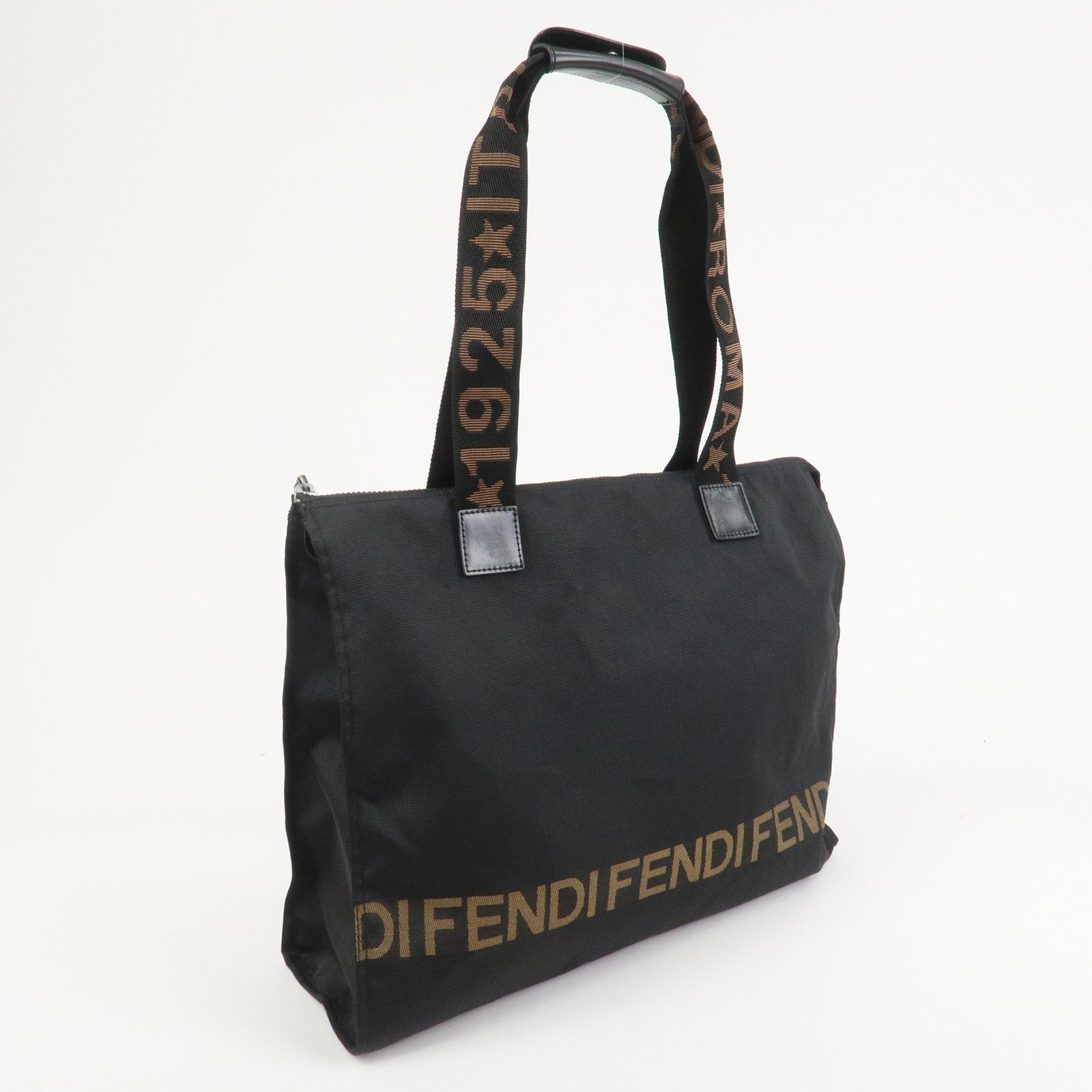 FENDI Nylon Leather Tote Bag Boston Bag Black 26680