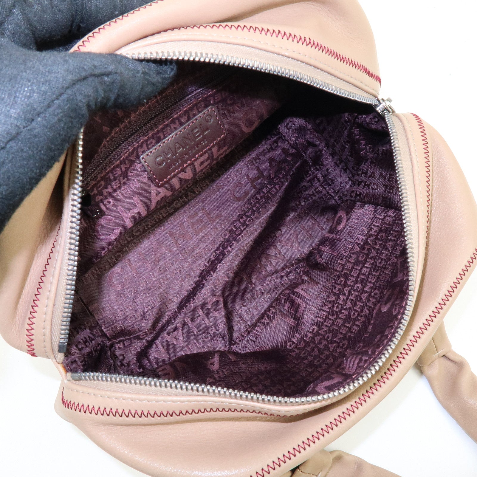 CHANEL COCO Mark Lamb Skin Hand Bag Pink Beige