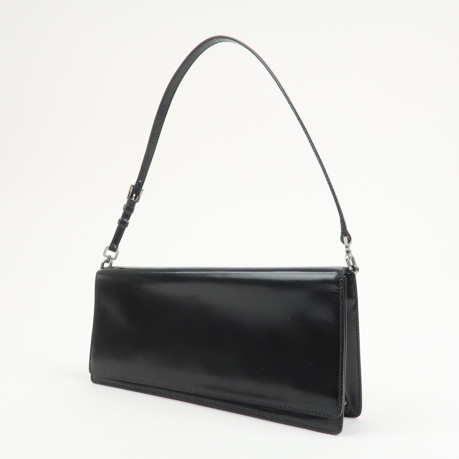 PRADA Logo Leather Shoulder Bag Hand Bag Black BR0421
