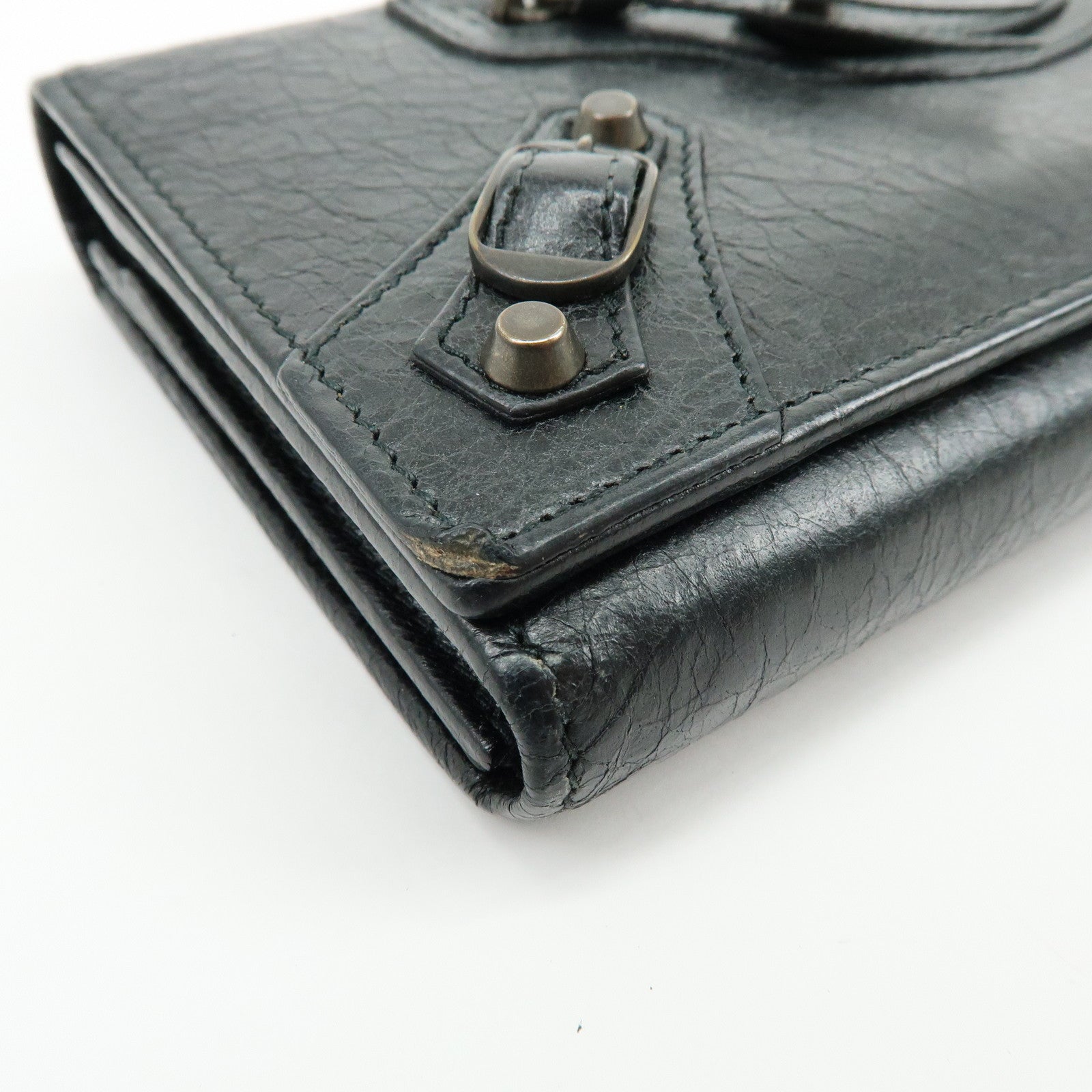 BALENCIAGA City Leather Bi-fold Long Wallet Black 253038