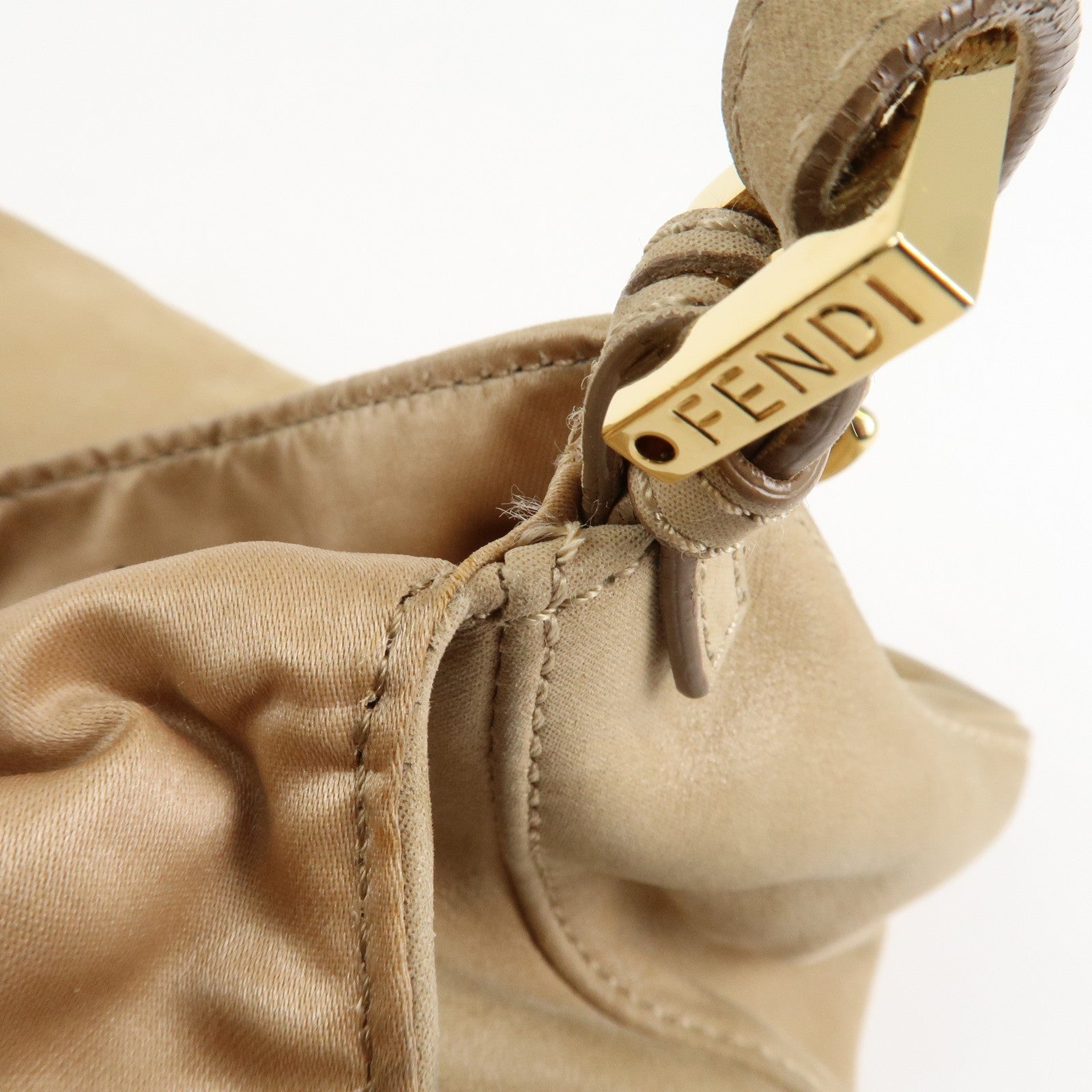 FENDI Mamma Baguette Leather Chain Shoulder Bag Beige 8BR180 Used
