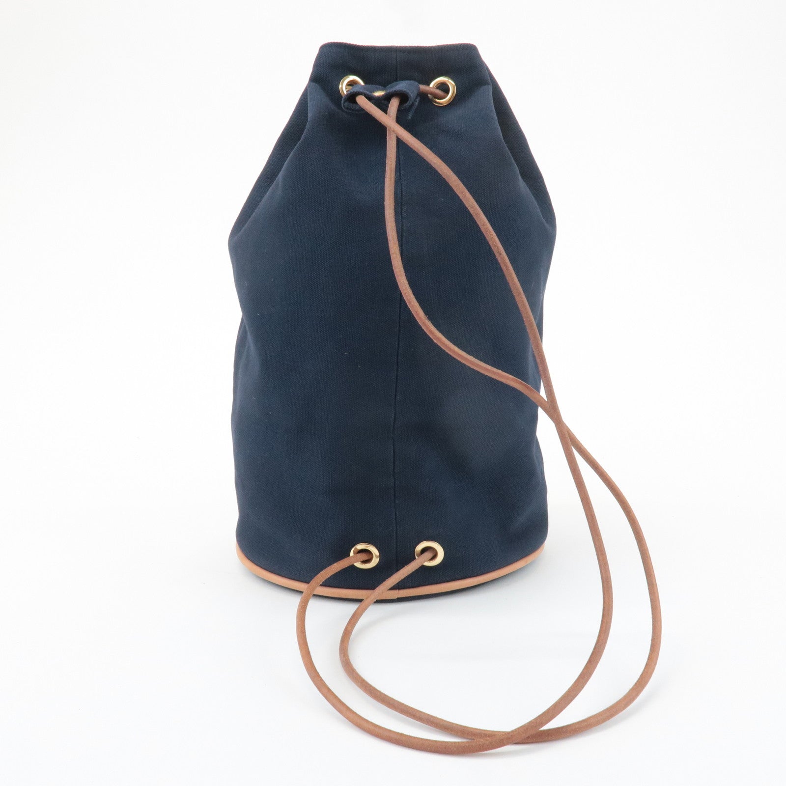 HERMES Canvas Leather Porochon Mimil PM Drawstring Shoulder Bag Used