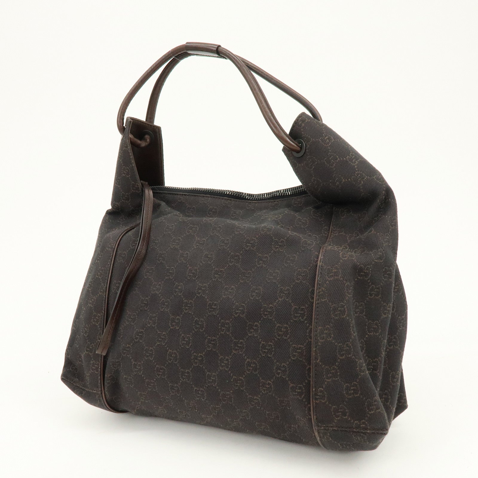 GUCCI GG Denim Leather Shoulder Bag Hand Bag Dark Brown 101292
