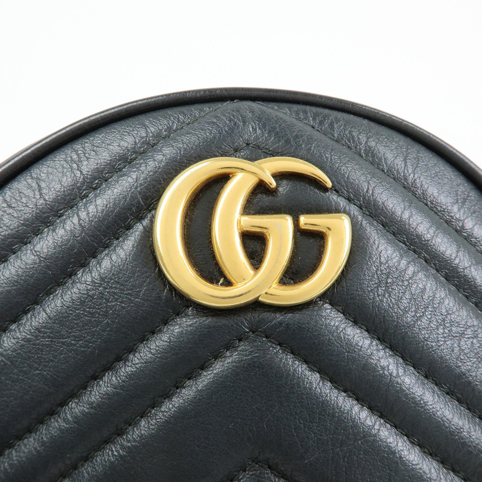 GUCCI GG Marmont Leather Chain Shoulder Round Bag Black 550154