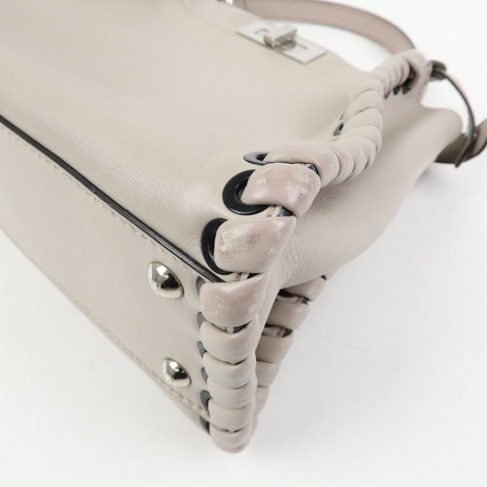 FENDI Peekaboo Leather 2Way Bag Hand Bag Shoulder Bag Gray 8BN290