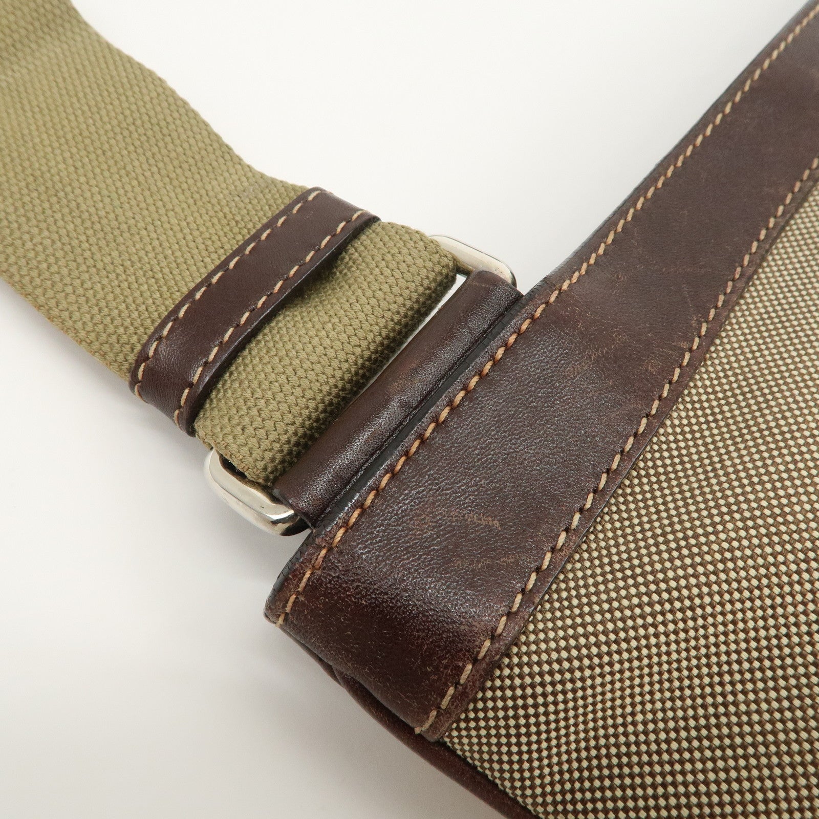 PRADA Logo Jacquard Leather Shoulder Bag Beige Brown BT0537