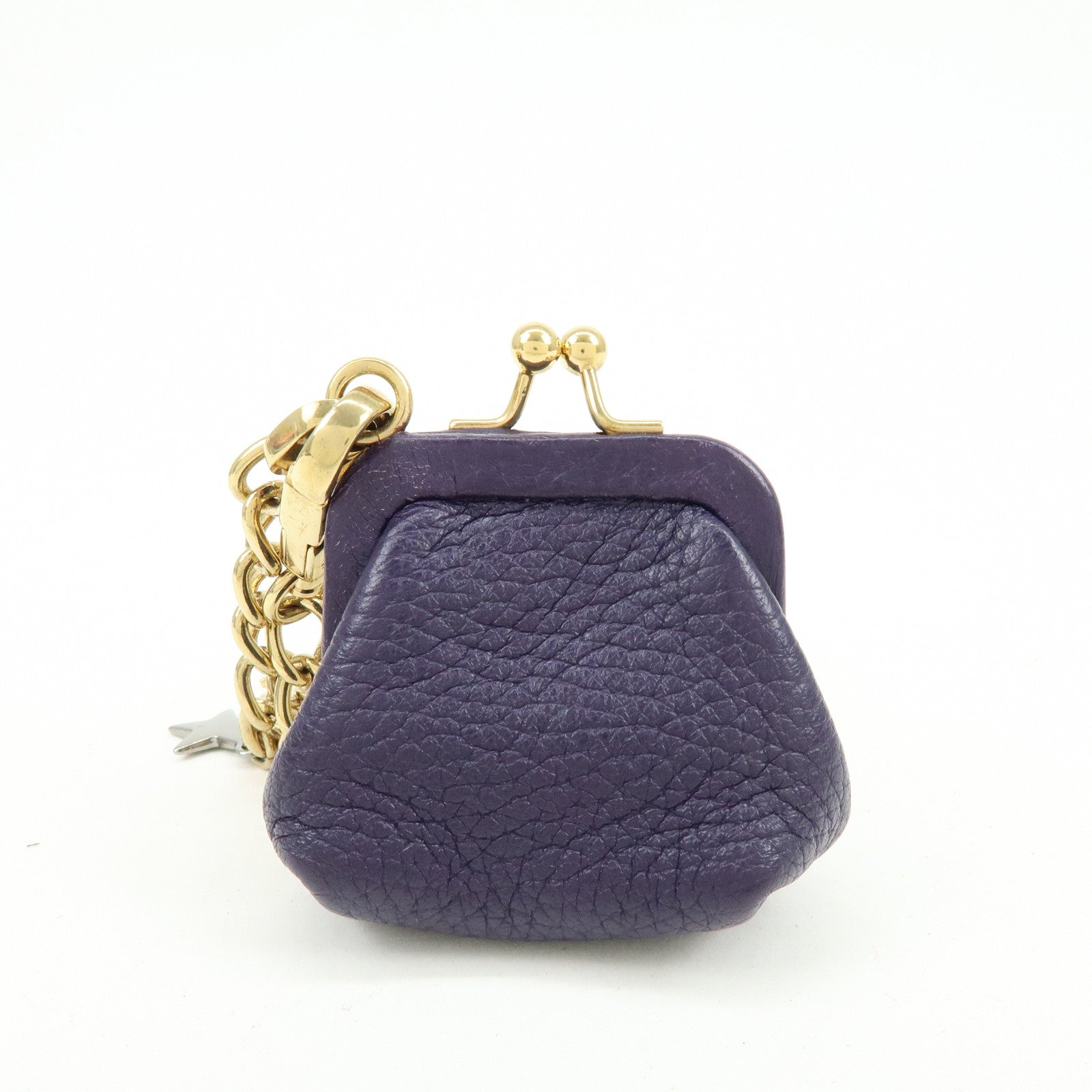 DOLCE & GABBANA Leather Chain Shoulder Coin Case Star Purple Gold