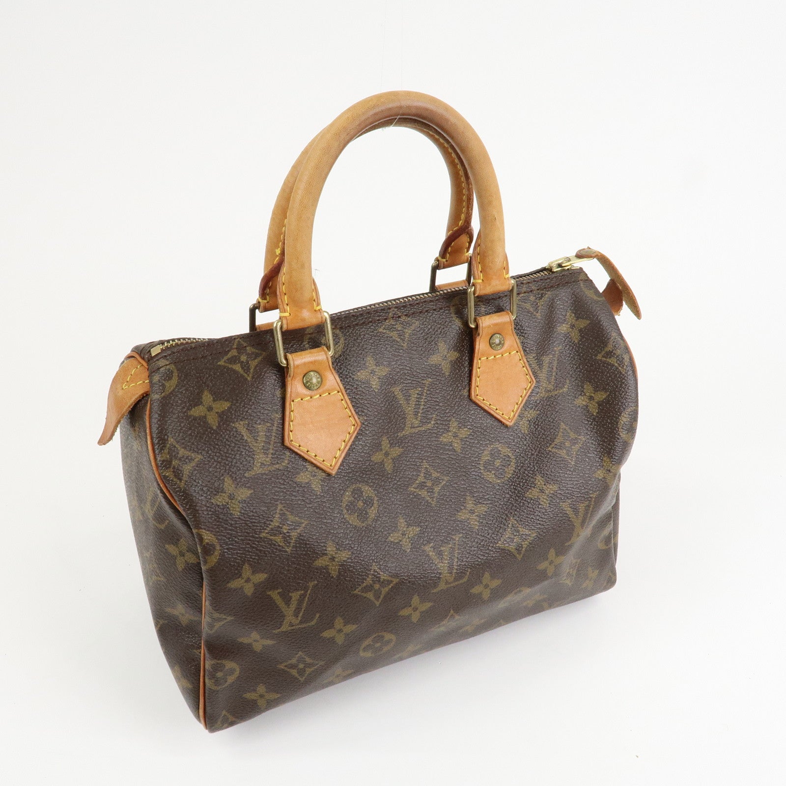 Louis Vuitton Monogram Canvas Leather Speedy 25 Boston Bag M41528