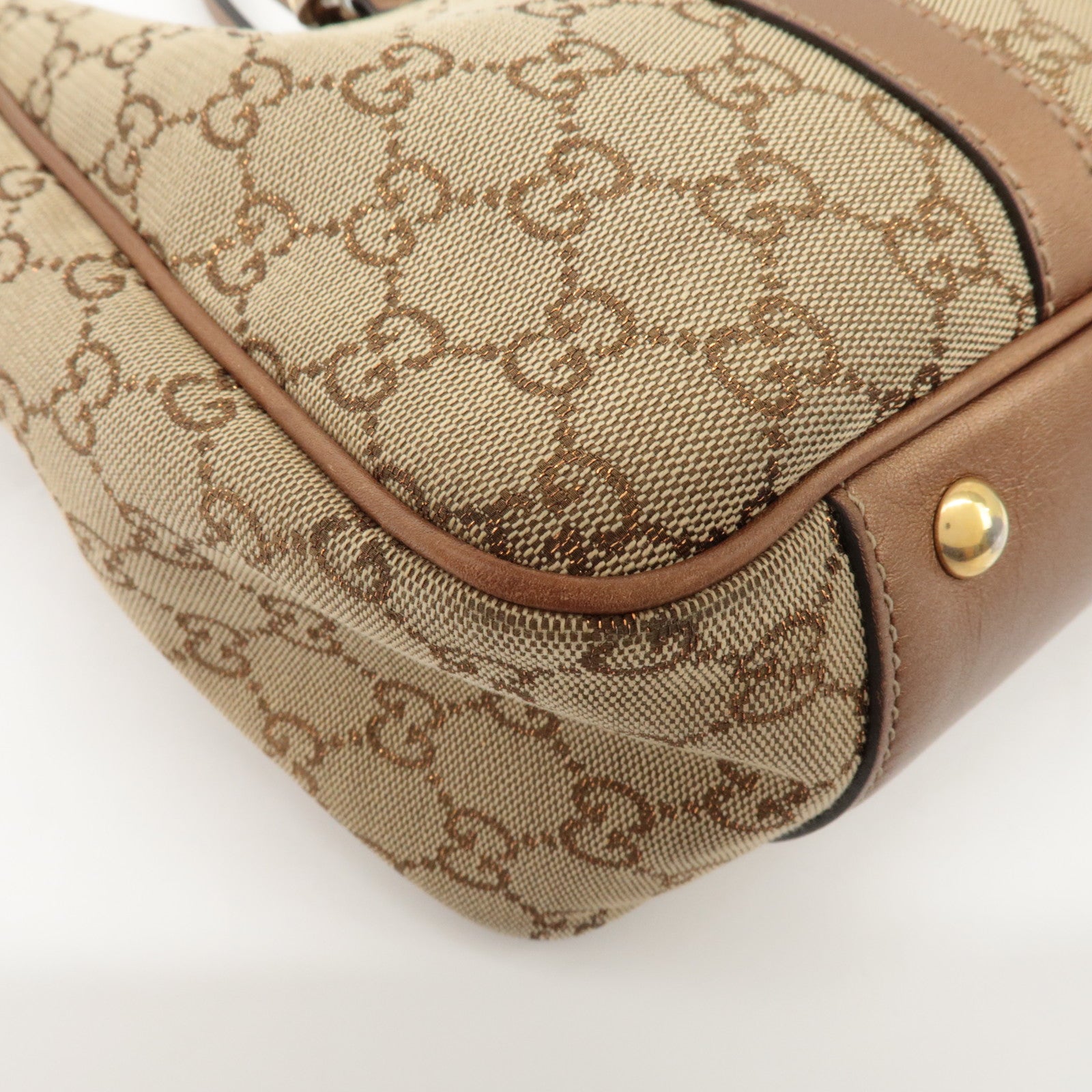 GUCCI GG Twins GG Canvas Leather Tote Bag Beige Bronze 232957 Used