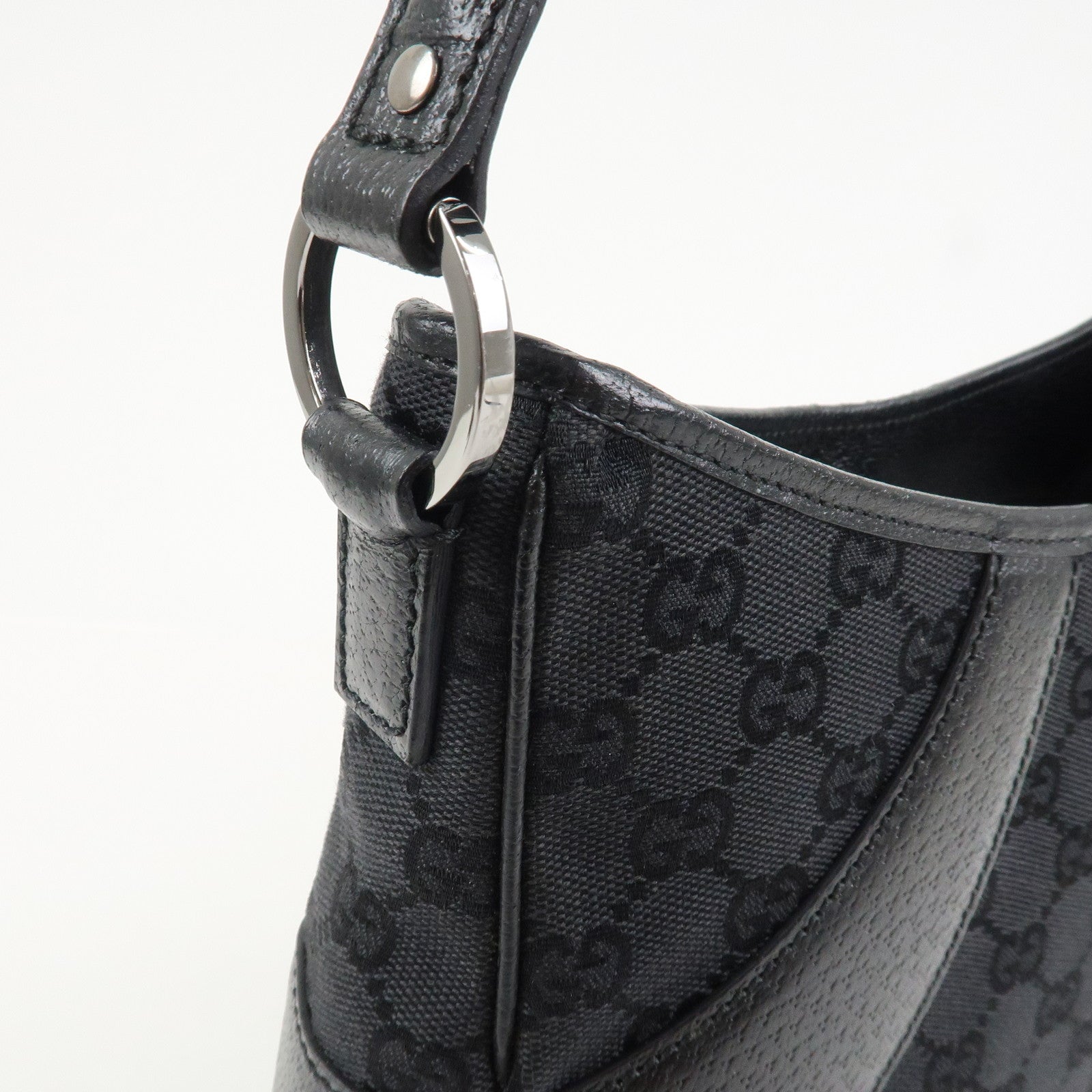 GUCCI Logo GG Canvas Leather Shoulder Bag Hand Bag Black 113012