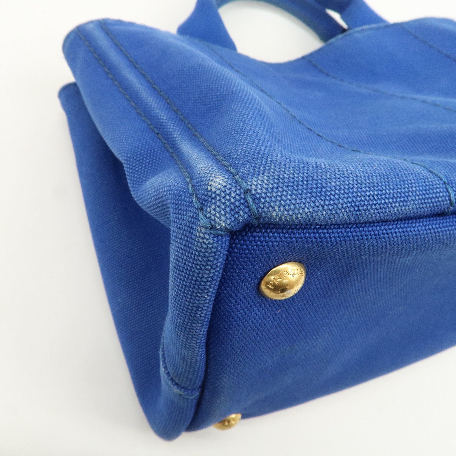 PRADA Logo Canapa Mini Canvas Hand Bag Tote Bag Blue BN2439