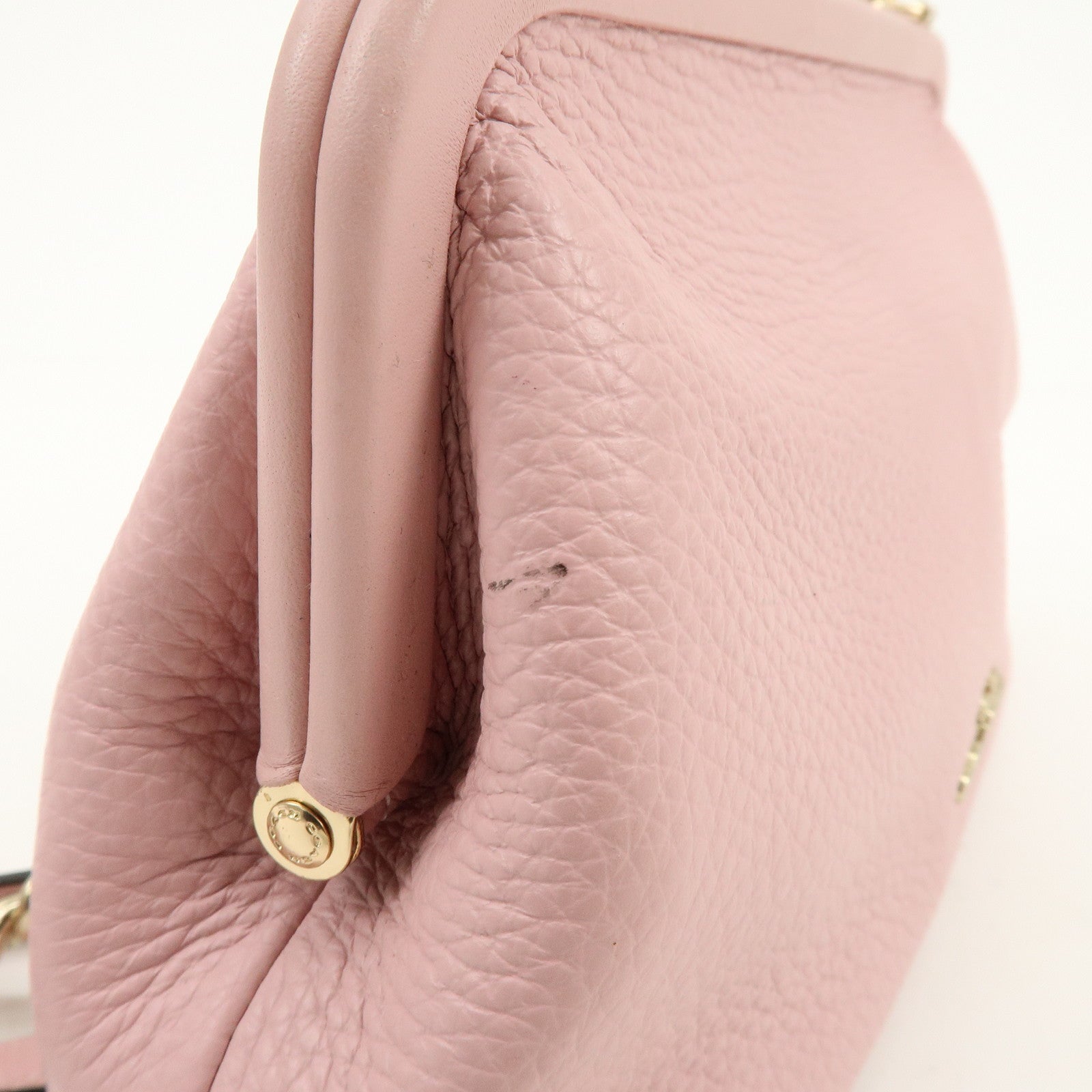 COACH Leather Kiss Lock Chain Shoulder Bag Crossbody Bag Pink
