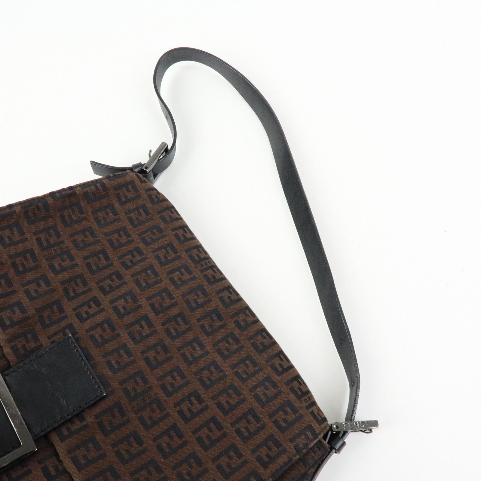 FENDI Mamma Baguette Zucchino Canvas Leather Shoulder Bag 8BR001