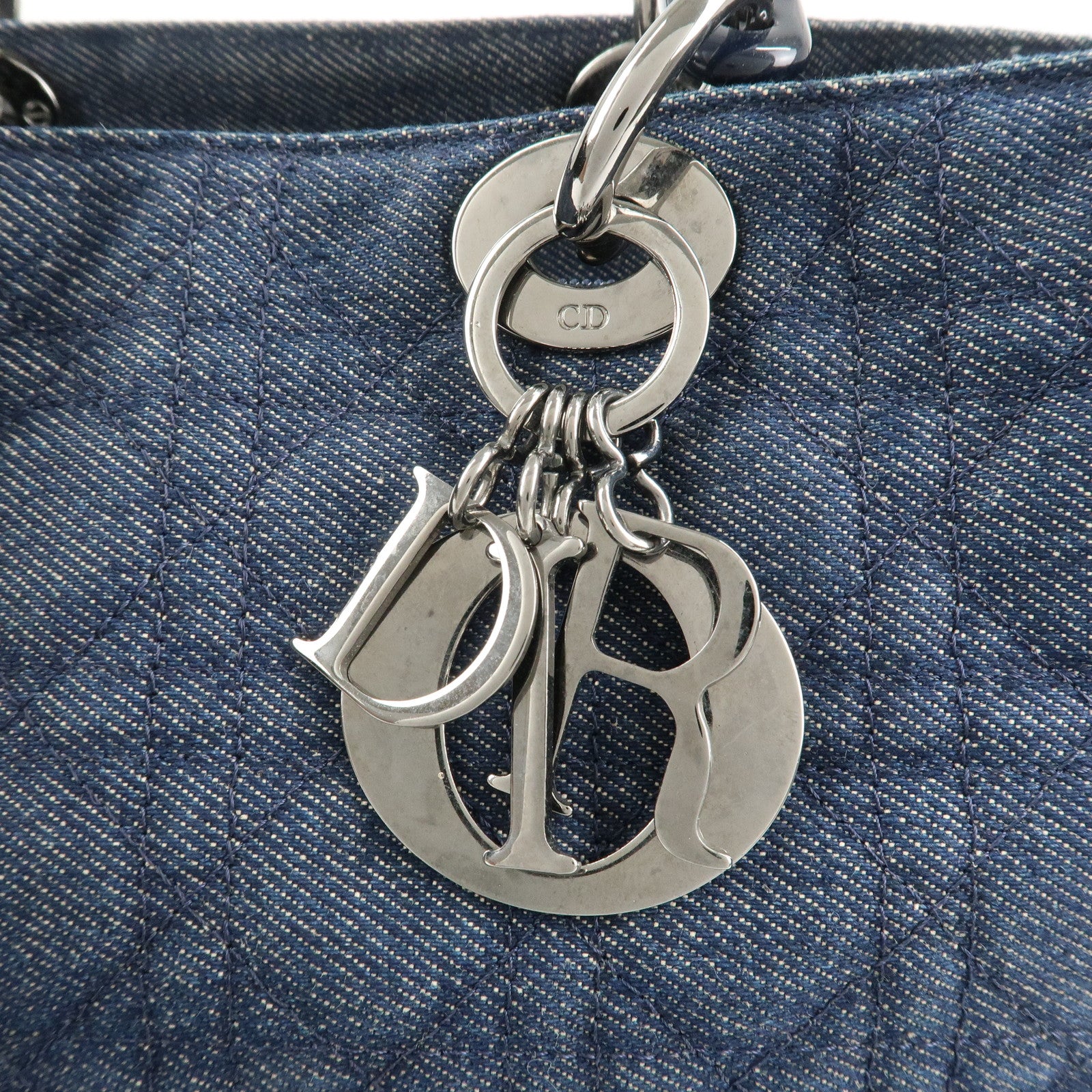 Christian Dior Cannage 2way Denim Tote Bag Navy Used