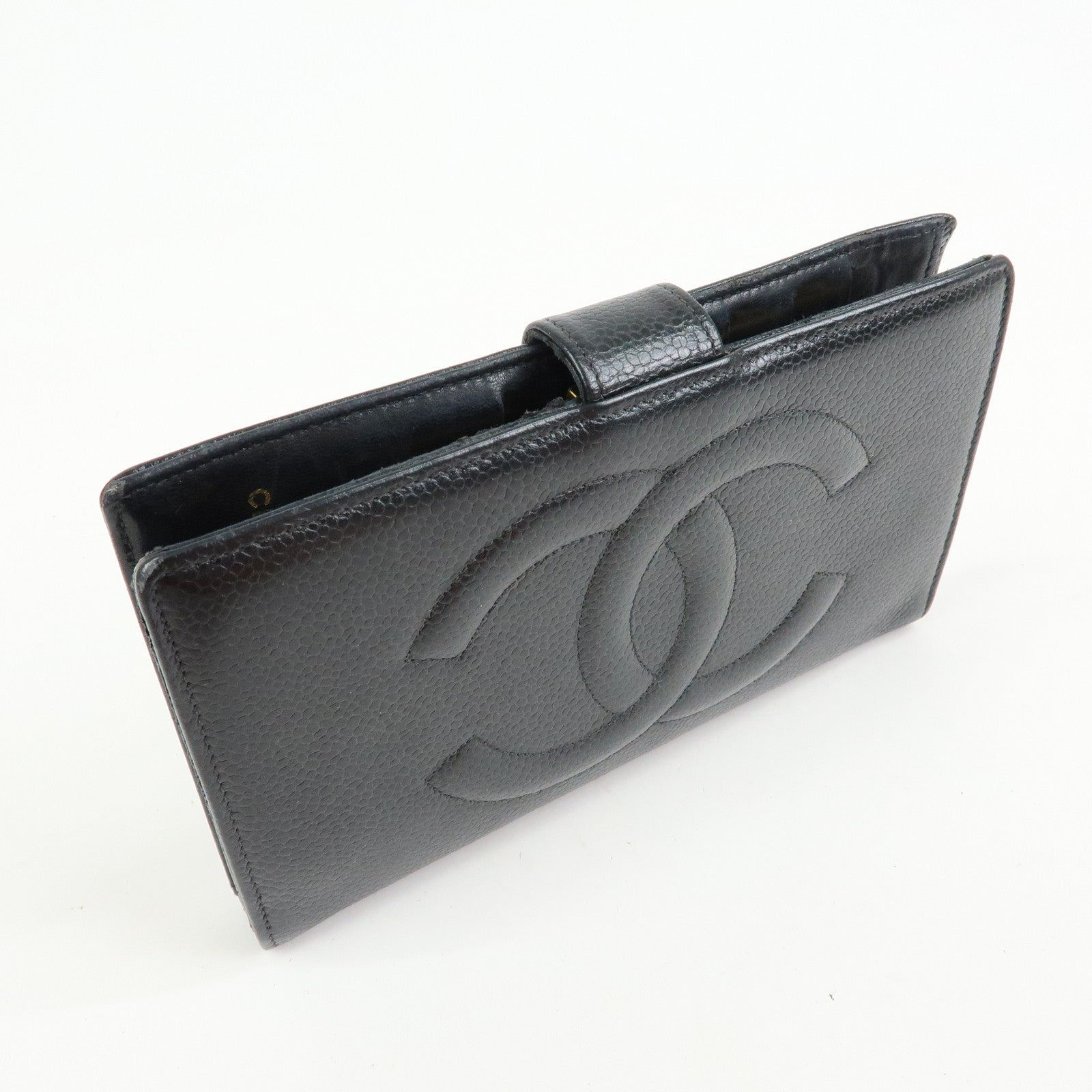 CHANEL COCO Mark Caviarskin Long Wallet Black