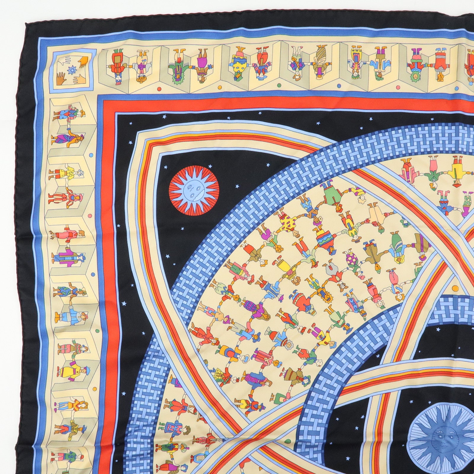 HERMES Carre 90 Silk 100% Scarf DONNER LA MAIN Black Beige