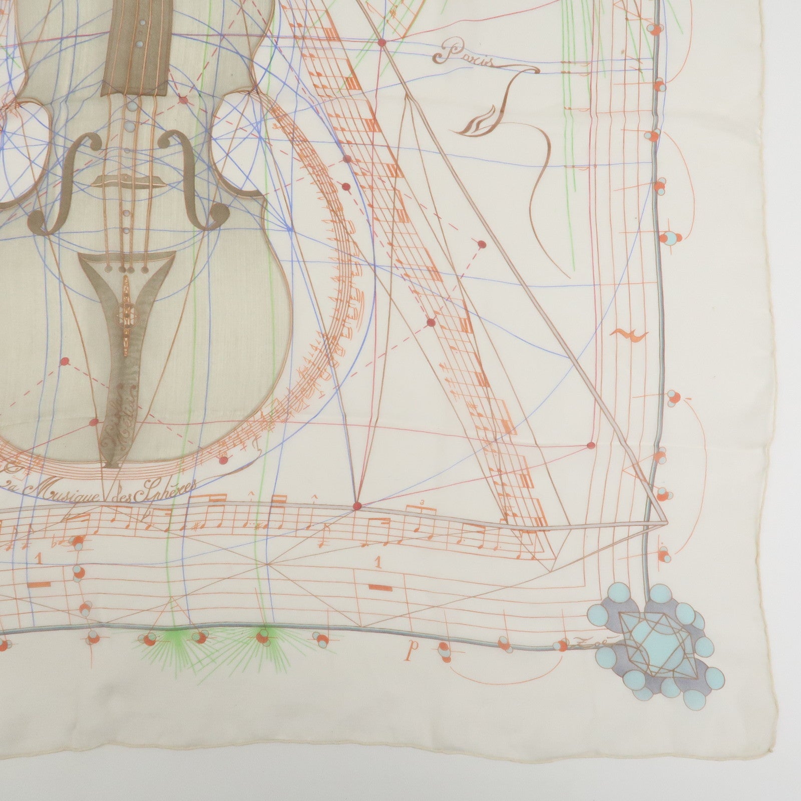 HERMES Carre 90 Silk 100% La Musique des Spheres Scarf Ivory